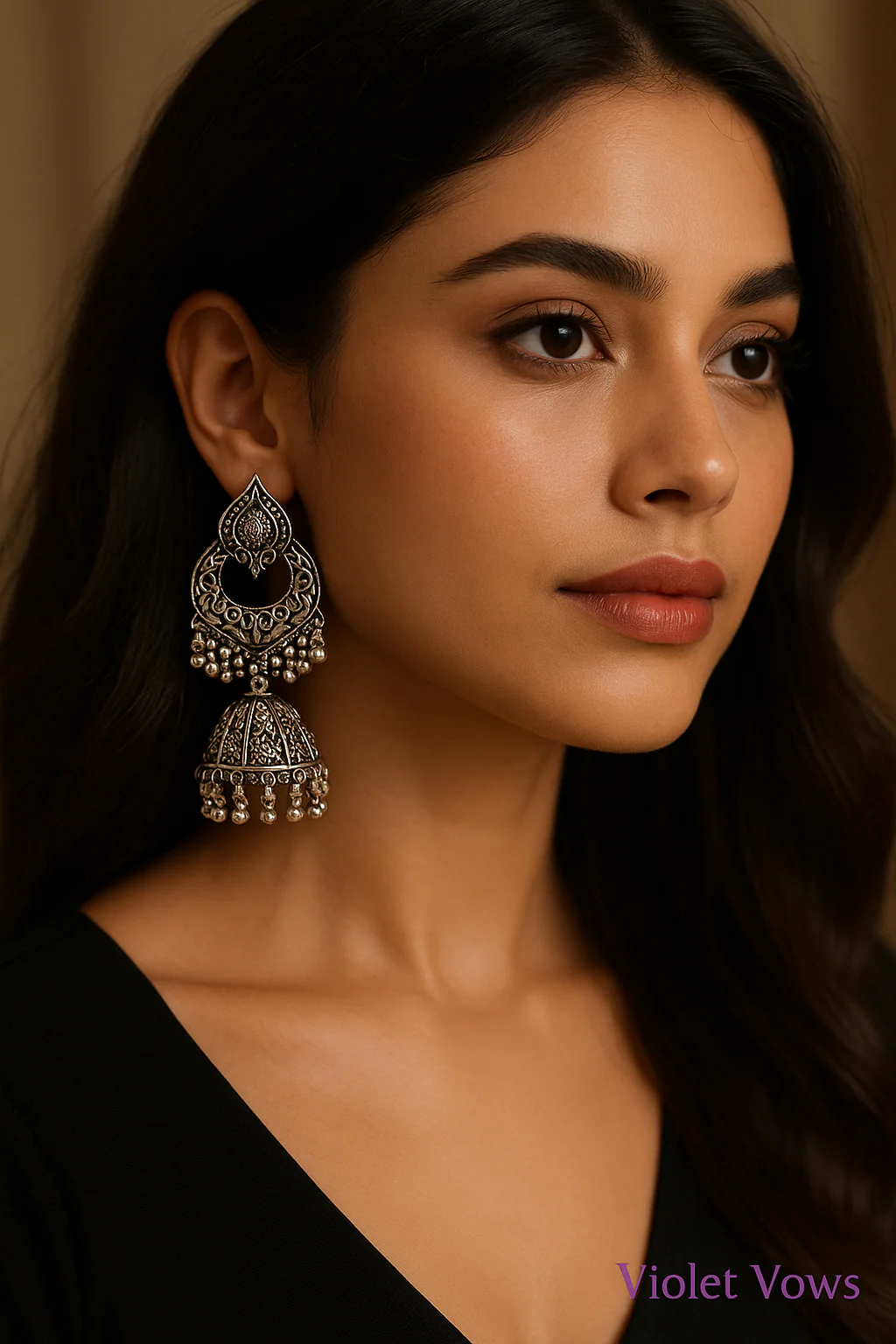 Oxidized Silver Peacock Jhumka Earrings - Image 4