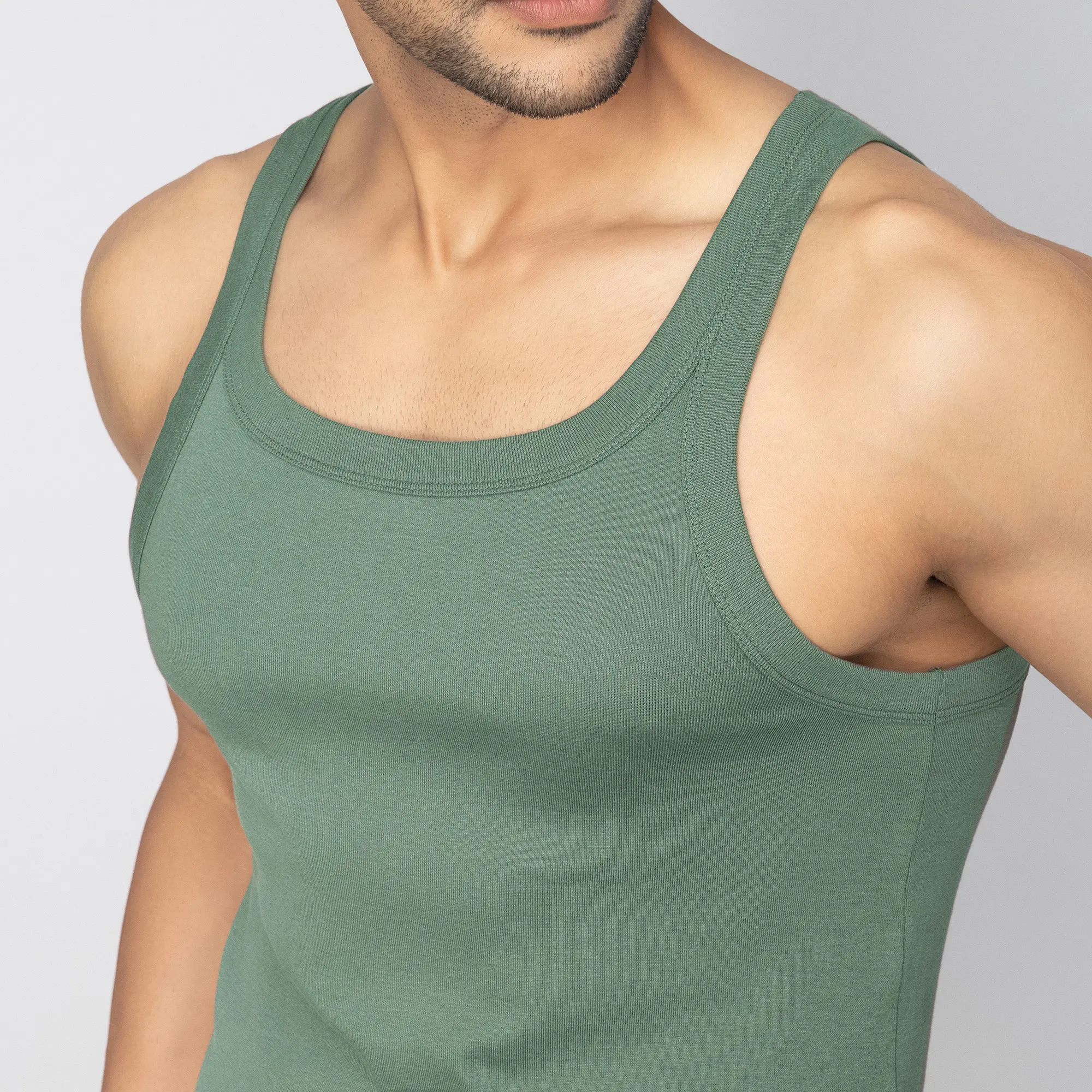 Pace Super Combed Cotton Vest Olive Green - Image 6