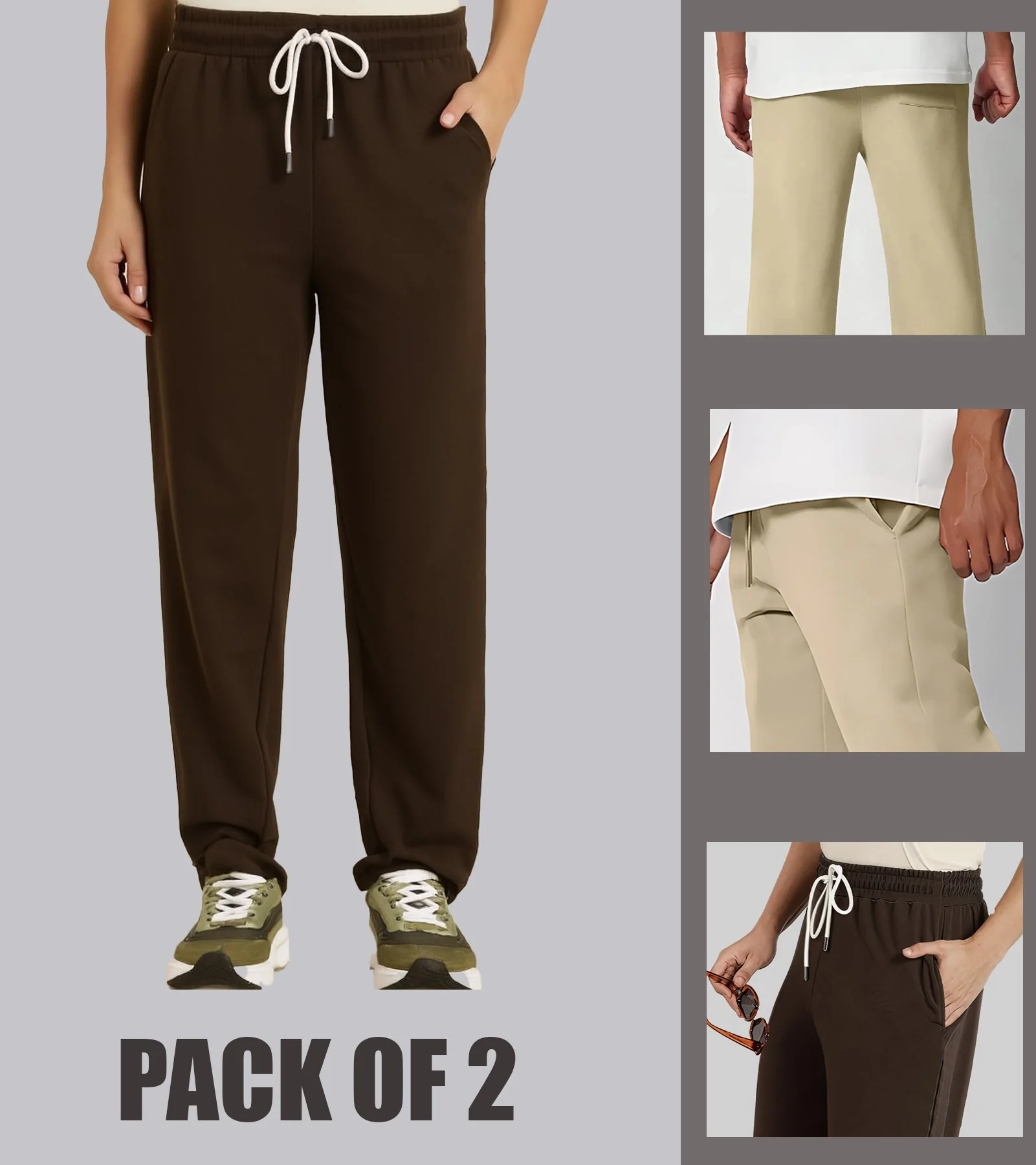 Pack Of 2 Joggers : Brown and Beige - Image 3