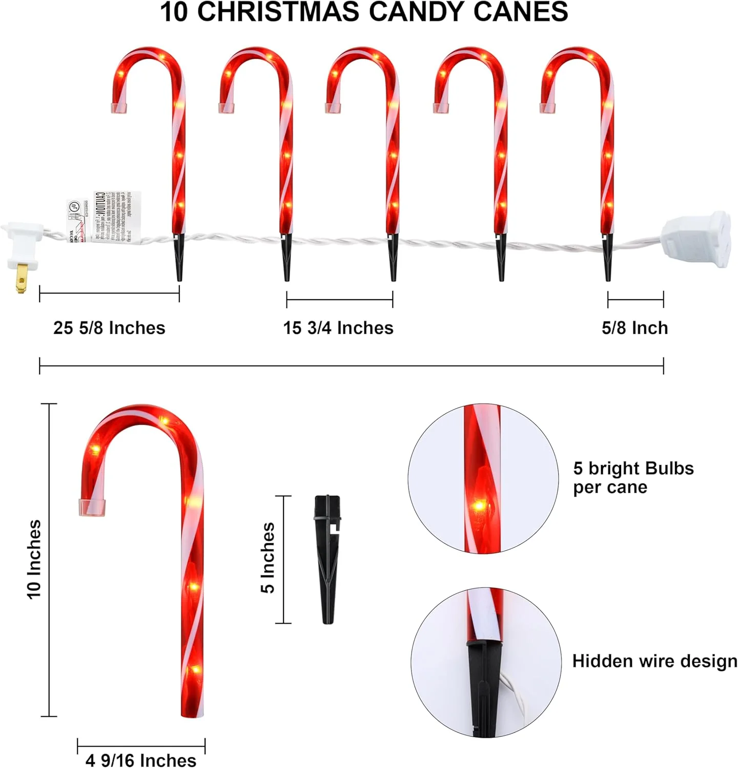 pack of 5 Candy stick Pathway Lights, 10" - Image 6