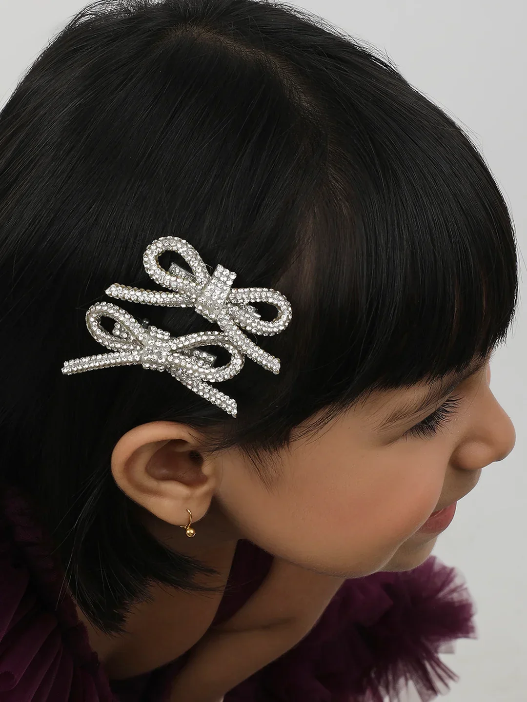 Pair of Silver Rhinestone Bow Hair Pins- Small - Image 2