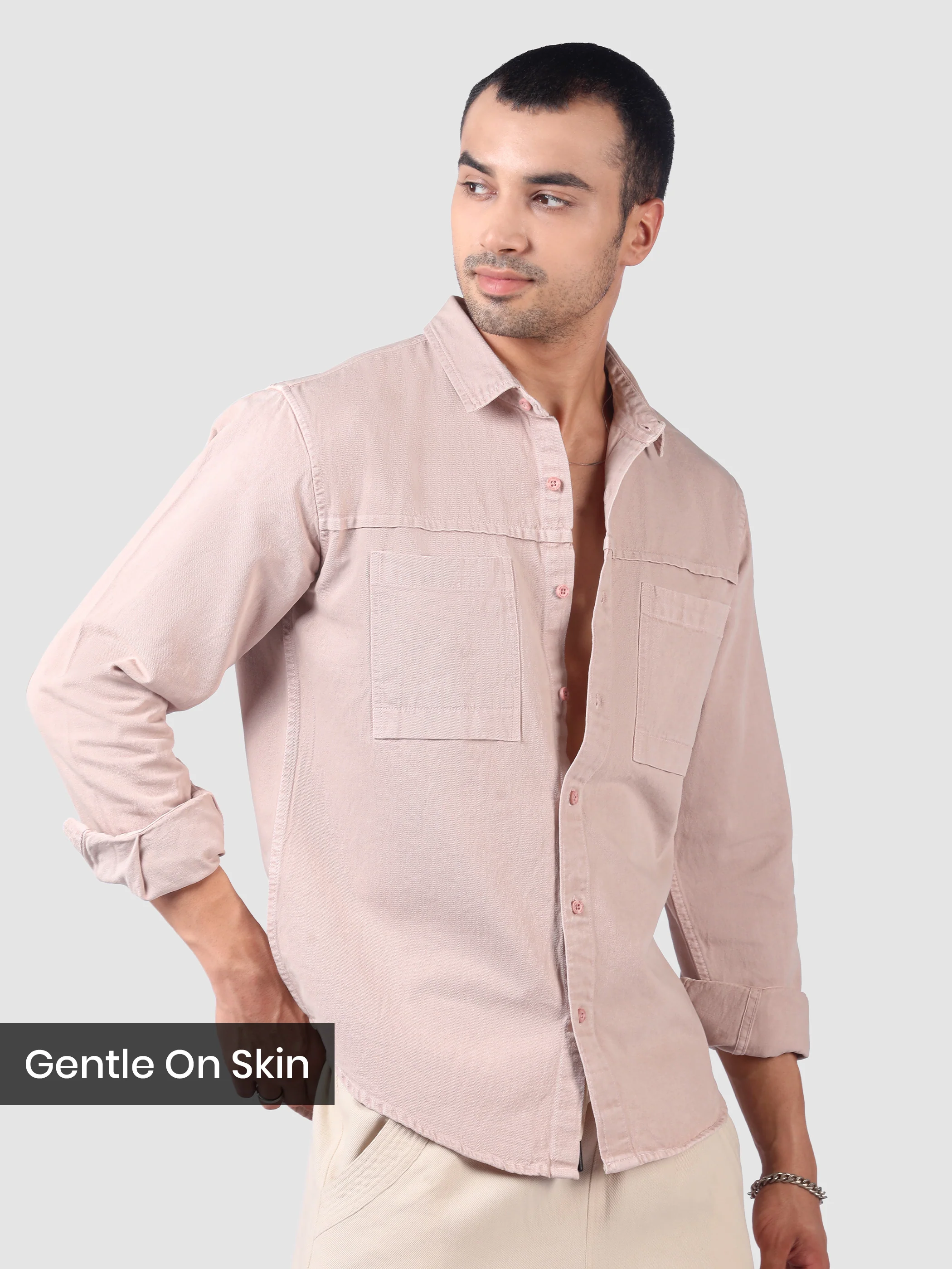 Pale Pink Front Yoke Over Dyed Shirt - Image 2