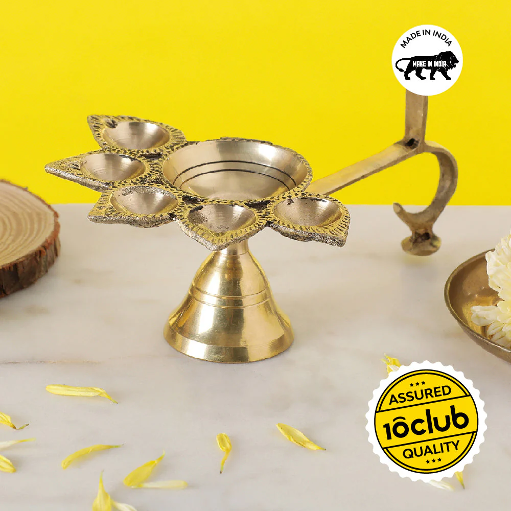 Panch Deepak Brass Diya | 100% Pure Brass | Antique Finish - Image 2