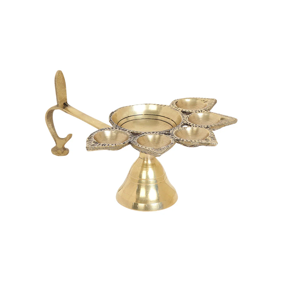Panch Deepak Brass Diya | 100% Pure Brass | Antique Finish - Image 3