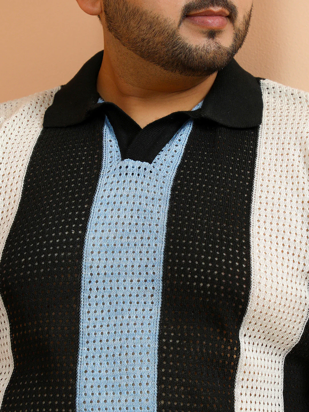 Panelled Open-Knit Polo T-Shirt - Image 7