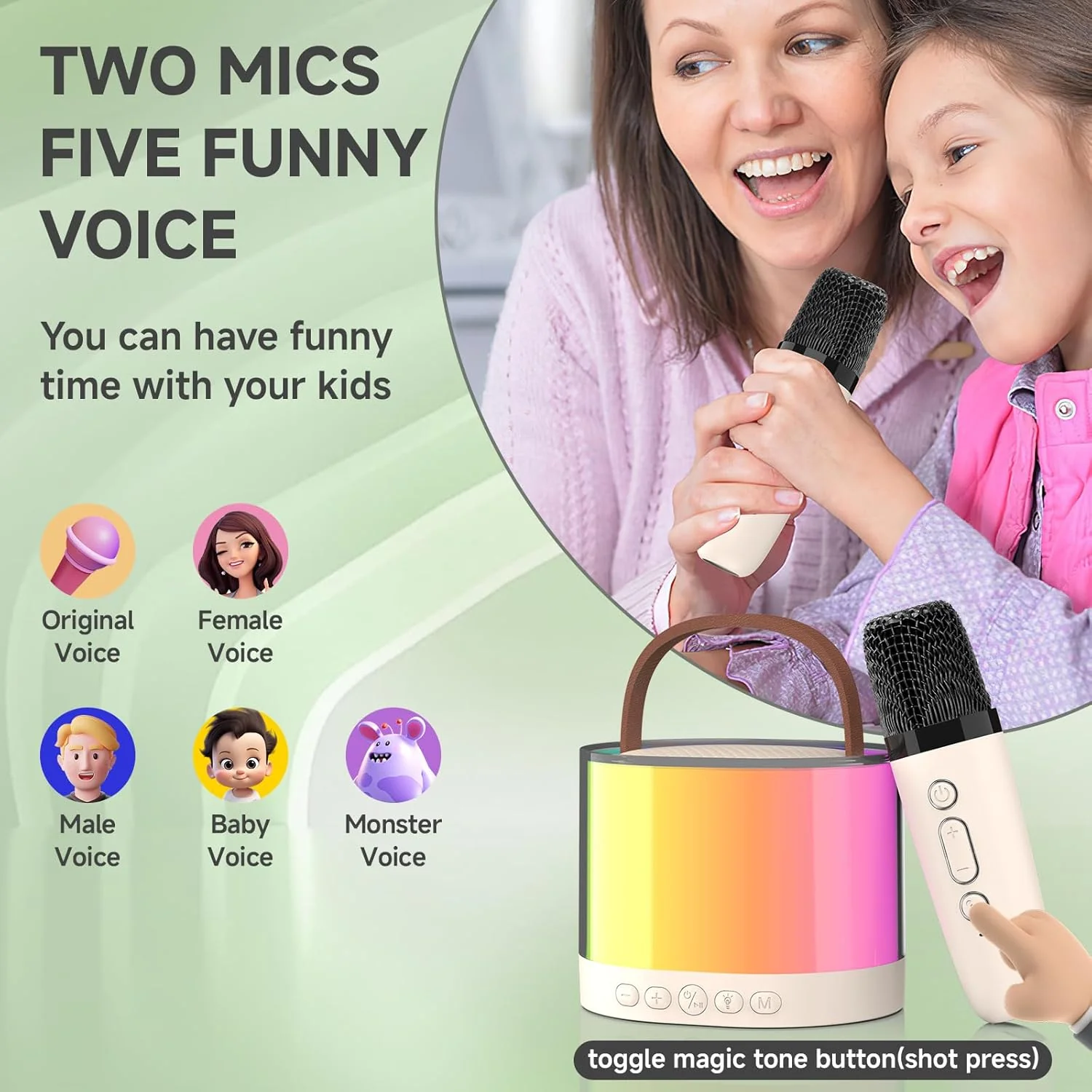 PartyStar: Upgraded Karaoke Bluetooth Speaker with Aura Light Display & Dual Wireless Mics for Music, Parties & Gifting - Image 2