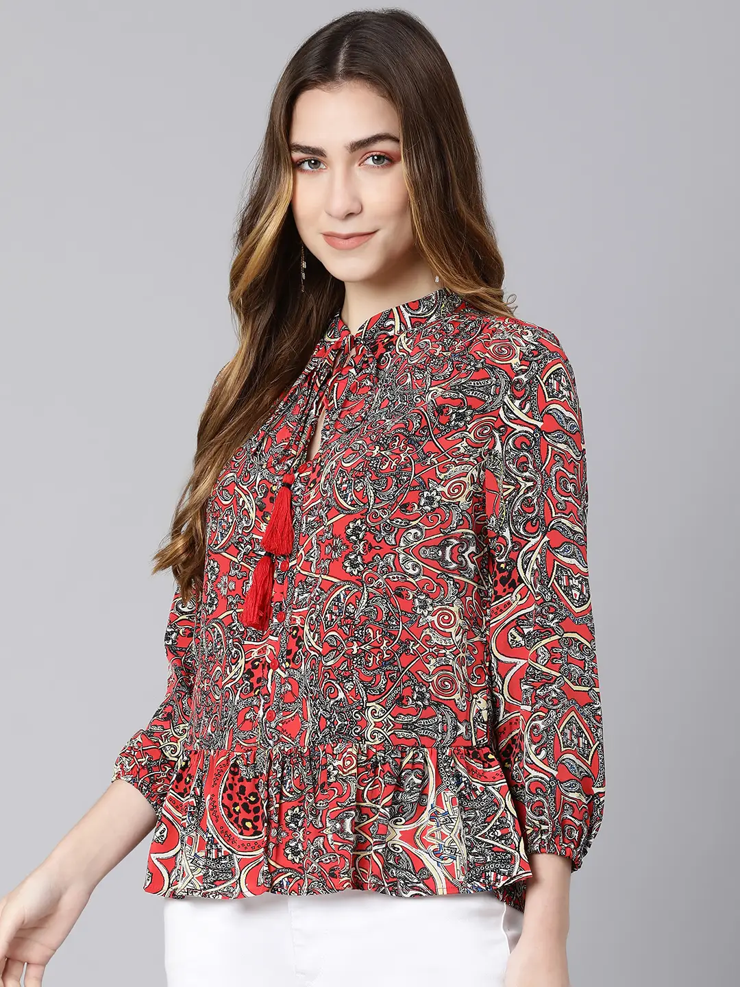 Passe Red Tropical Print Women Top - Image 3