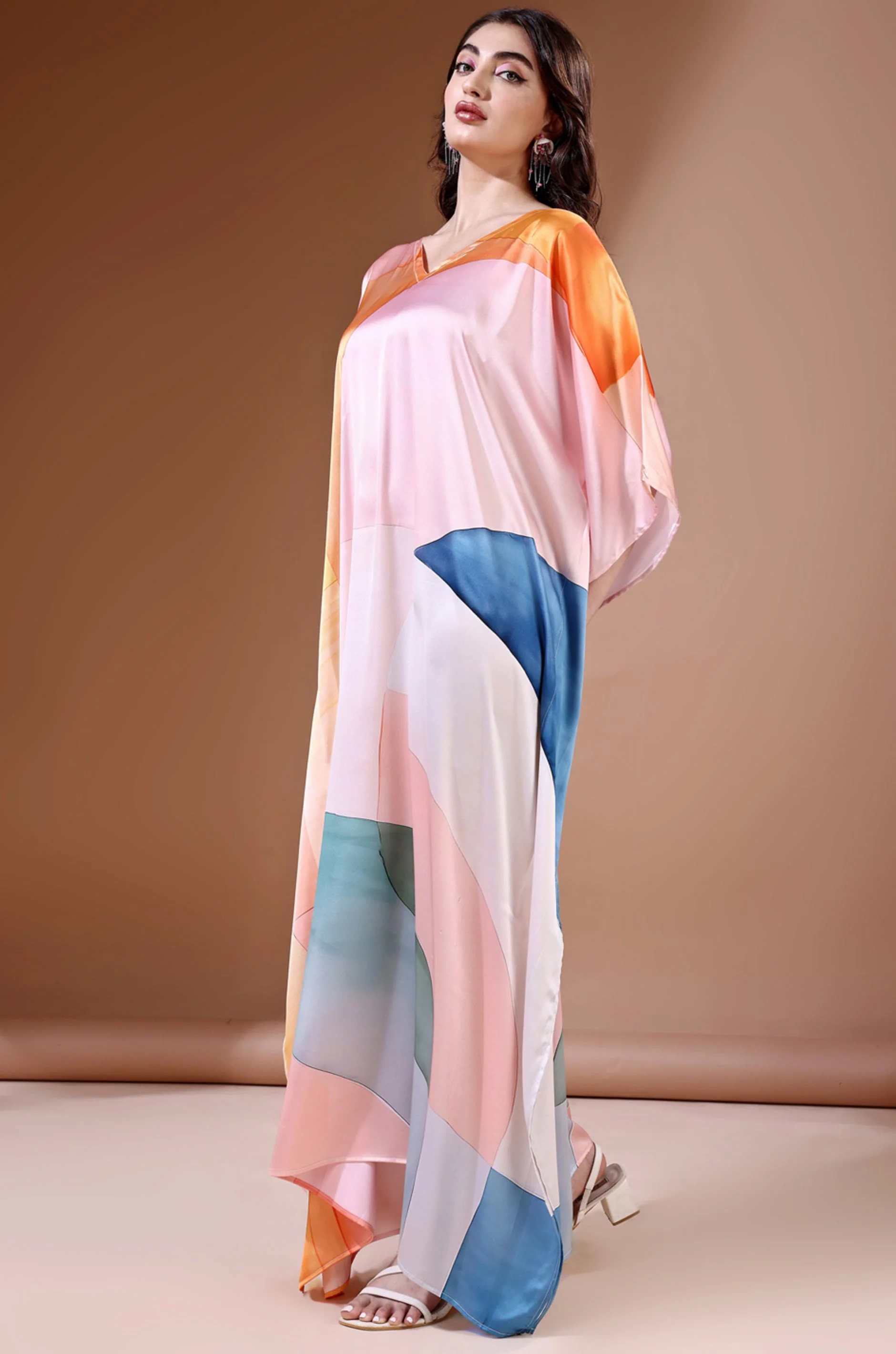Pastel Dreamscape Soft Satin Kaftan With Digital Print - Image 5