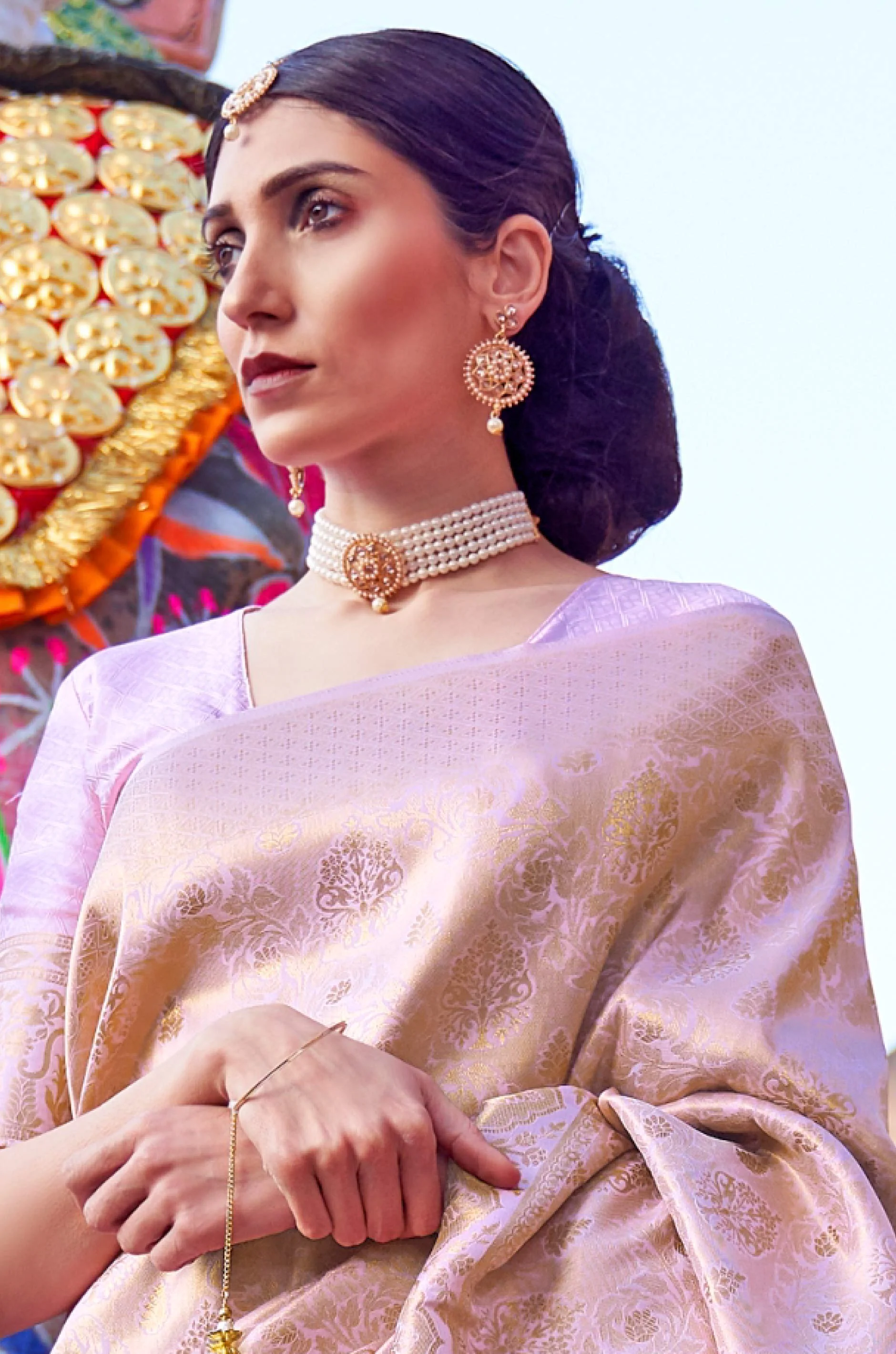 Pastel Purple Woven Silk Saree - Image 4