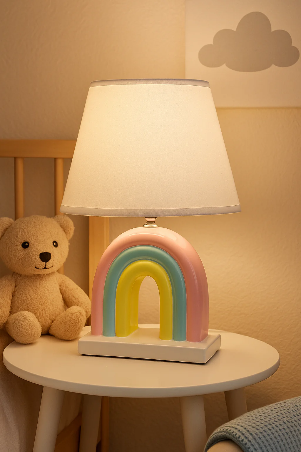 Pastel Rainbow Ceramic Table Lamp – Cute Bedside Lamp for Kids’ Room & Nursery - Image 2