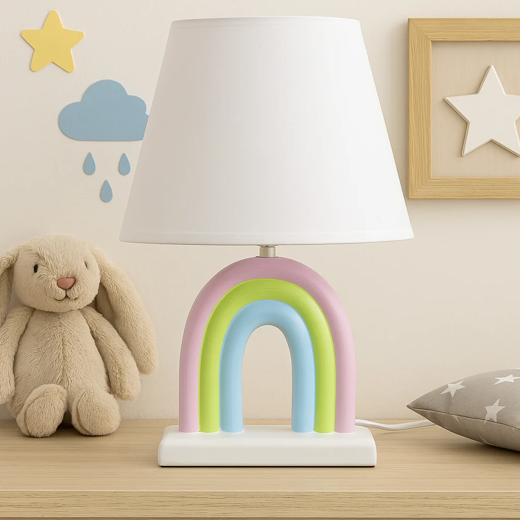 Pastel Rainbow Ceramic Table Lamp – Cute Bedside Lamp for Kids’ Room & Nursery - Image 6