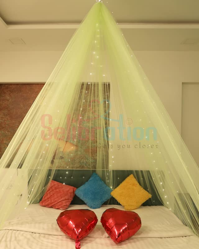 Pastel Yellow Decoration Net Cabana Tent Cloth  (With 5M Led Light) - Image 2