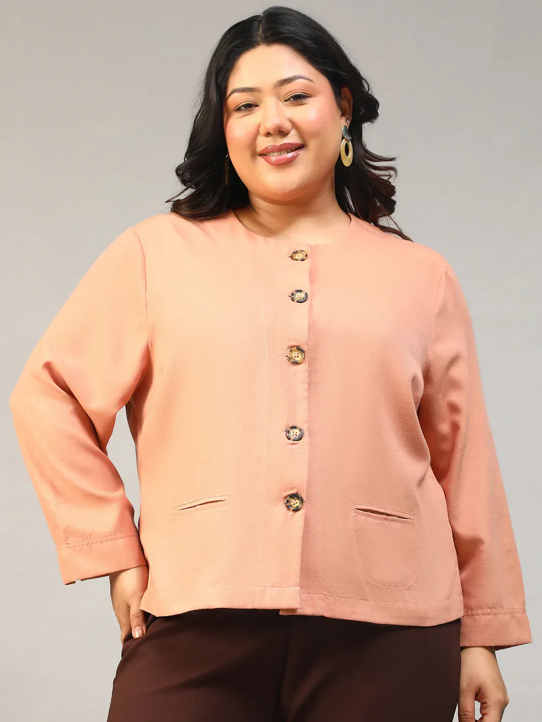 Peach Button-Down Plus Size Women's Top