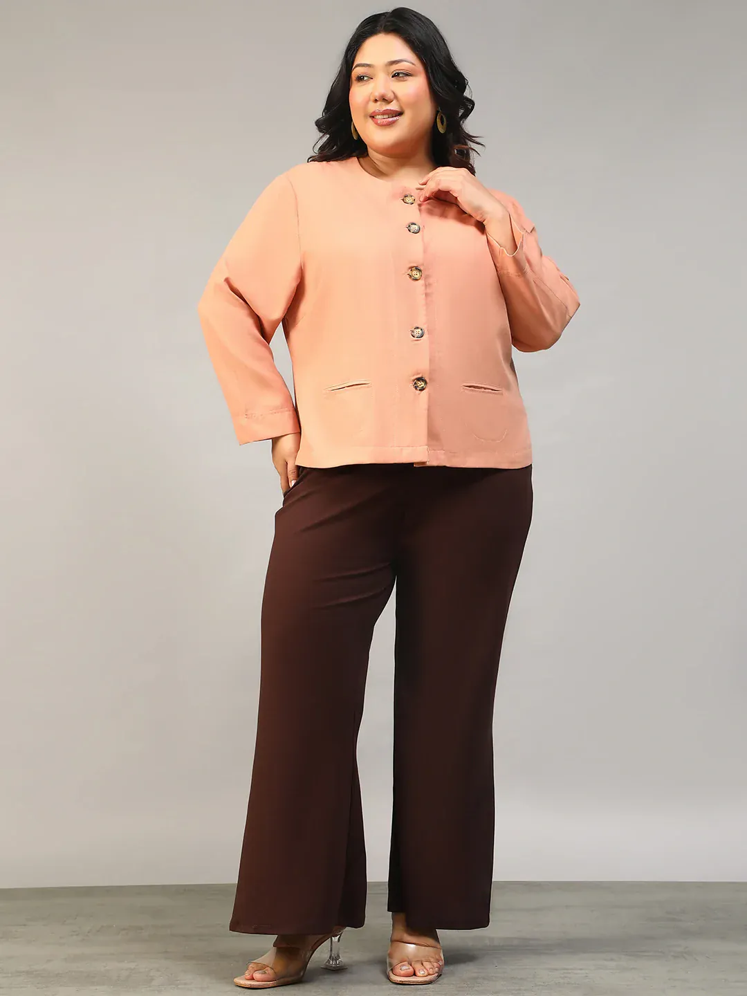 Peach Button-Down Plus Size Women's Top - Image 6