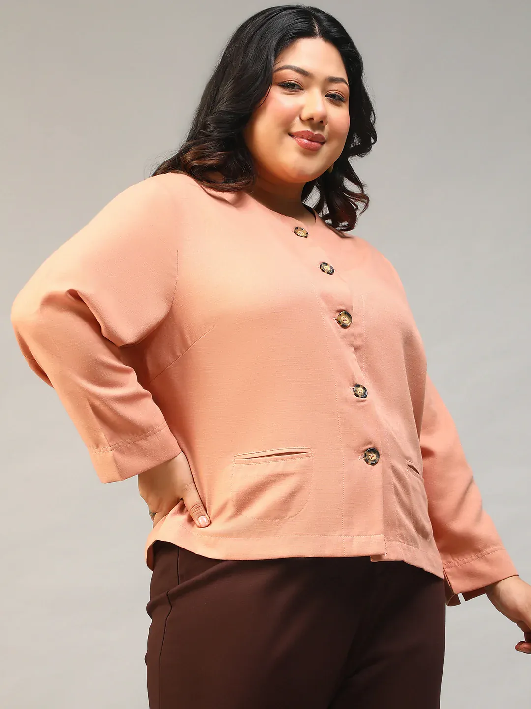 Peach Button-Down Plus Size Women's Top - Image 8