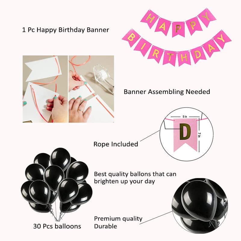 Peach Happy Birthday Banner And Pink Metallic Balloons (Pack of 30) - Image 3