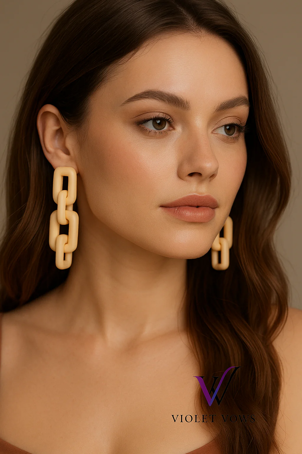 Peach Link Chain Drop Earrings - Image 2