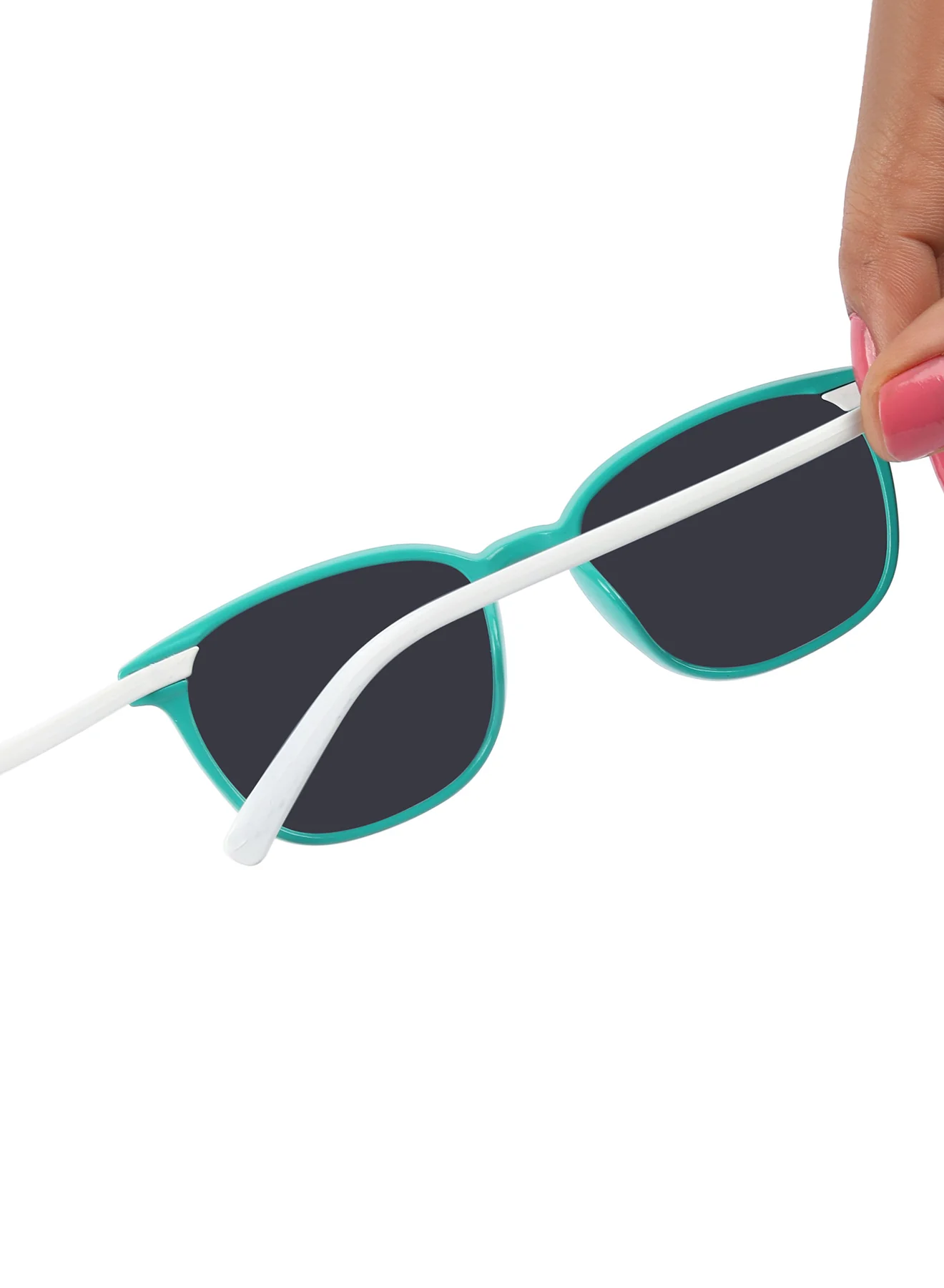 Peach Pop Green & White Square Kids Sunglasses - Image 2