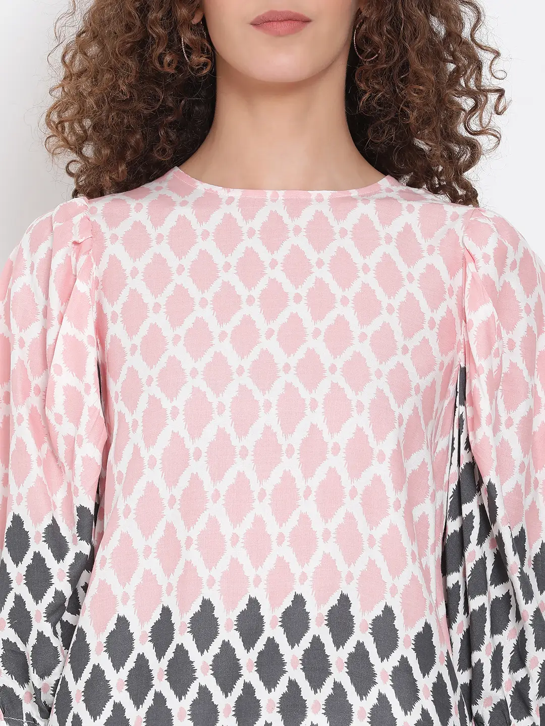 Peach Printed Statement Sleeve Top - Image 6