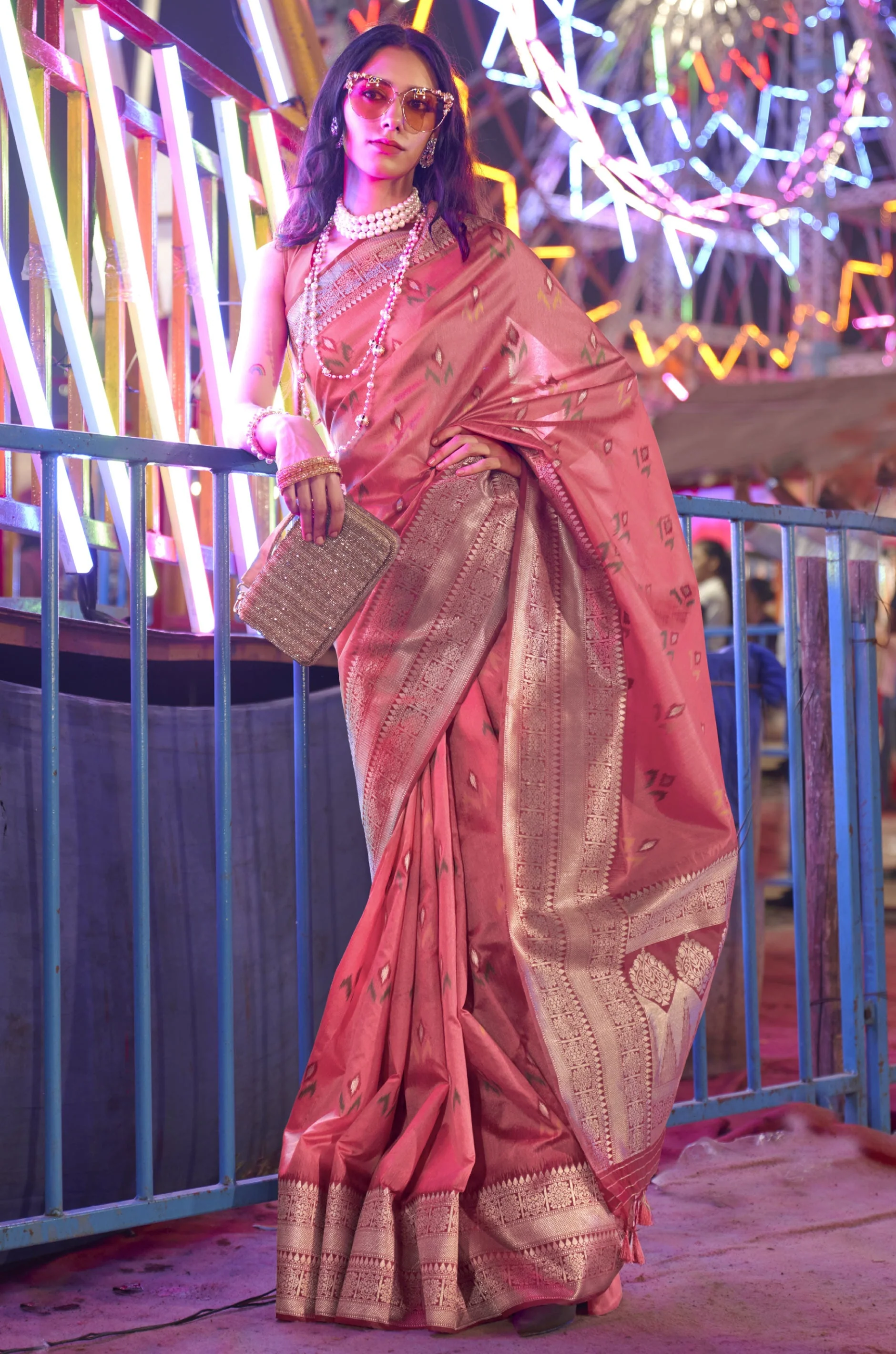 Peach Woven Silk Saree