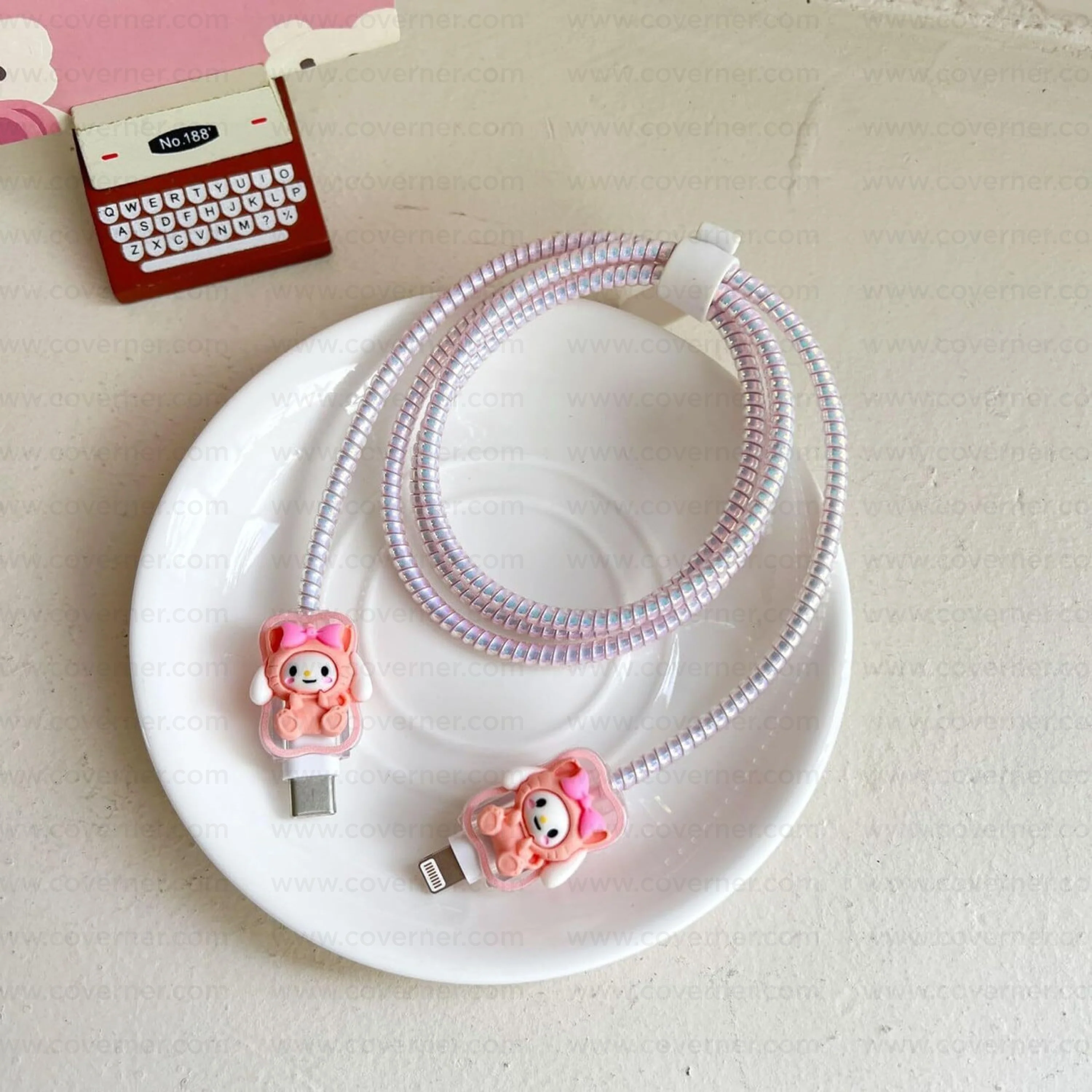 Peachie Paws – 5-Piece Charger & Cable Protector Set | CharmPop Series by Coverner India