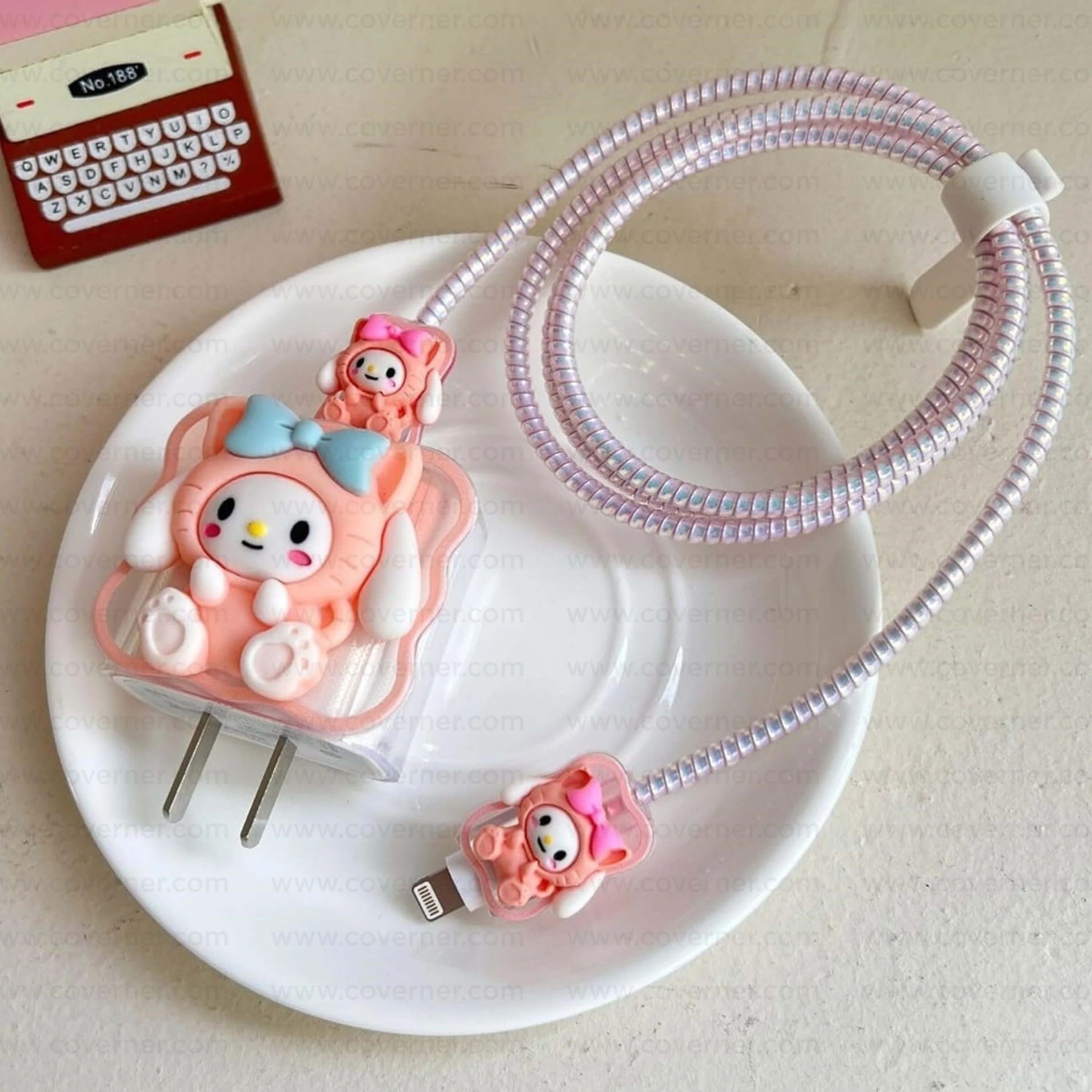 Peachie Paws – 5-Piece Charger & Cable Protector Set | CharmPop Series by Coverner India - Image 2