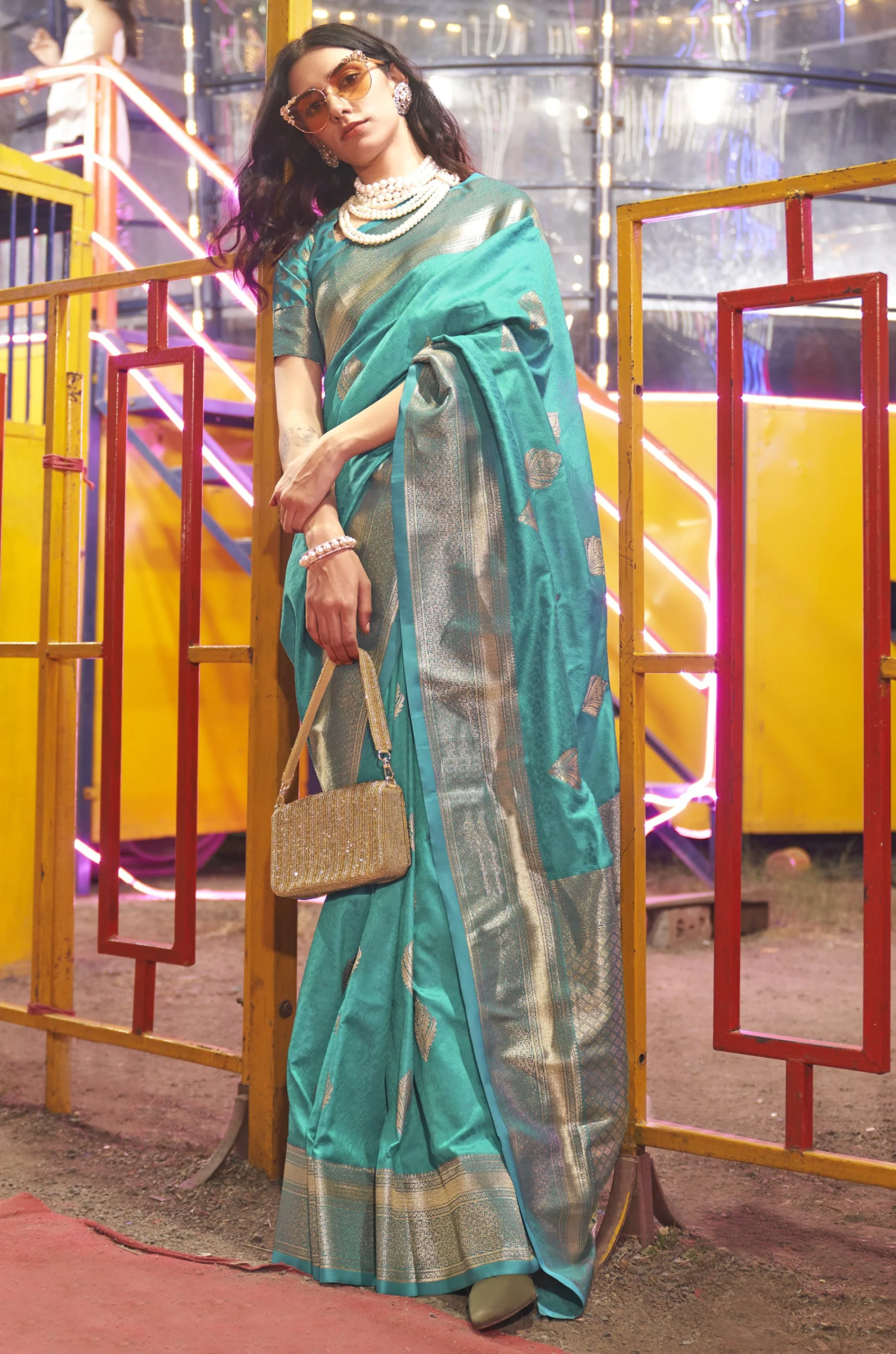 Peacock Blue Woven Silk Saree