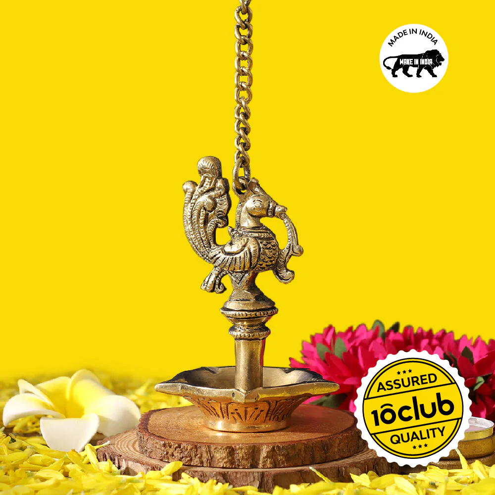 Peacock Hanging Brass Diya | 100% Pure Brass | Antique Finish - Image 2