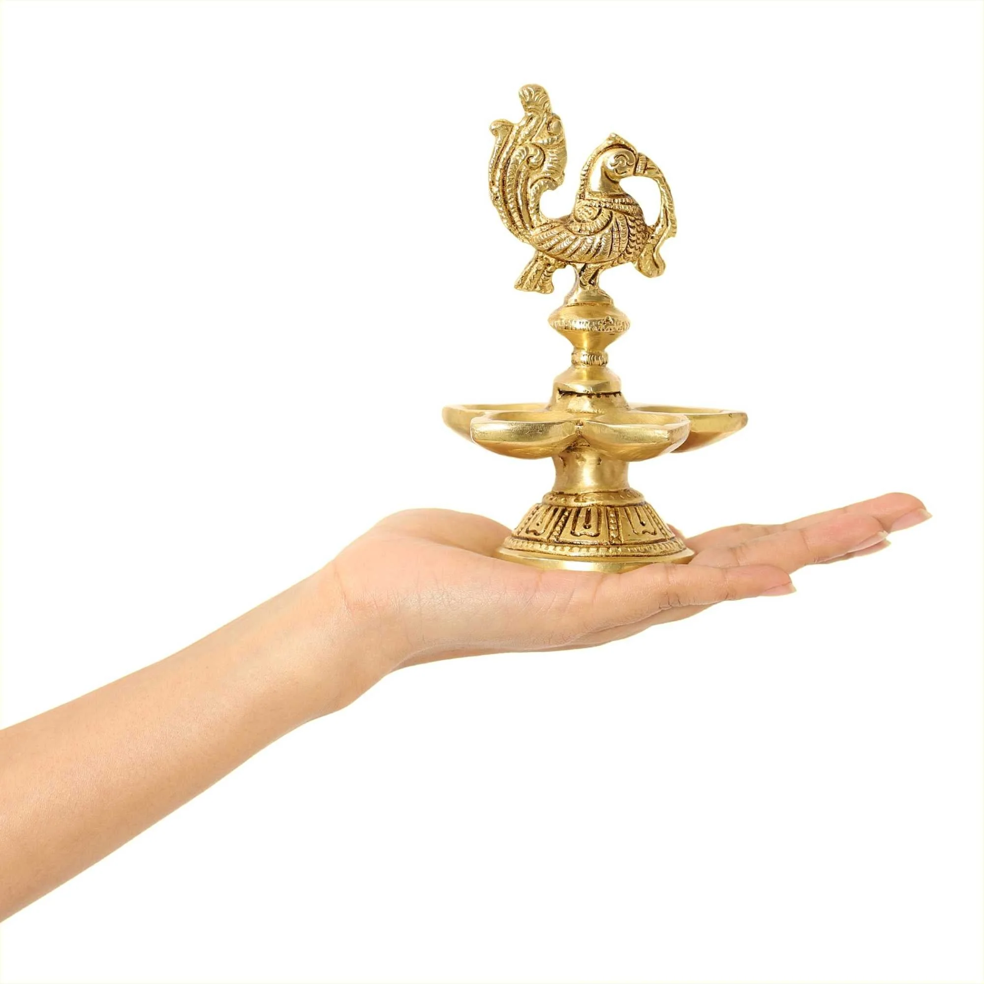 Peacock Panchmukhi Diya | 100% Pure Brass | Antique Finish - Image 4