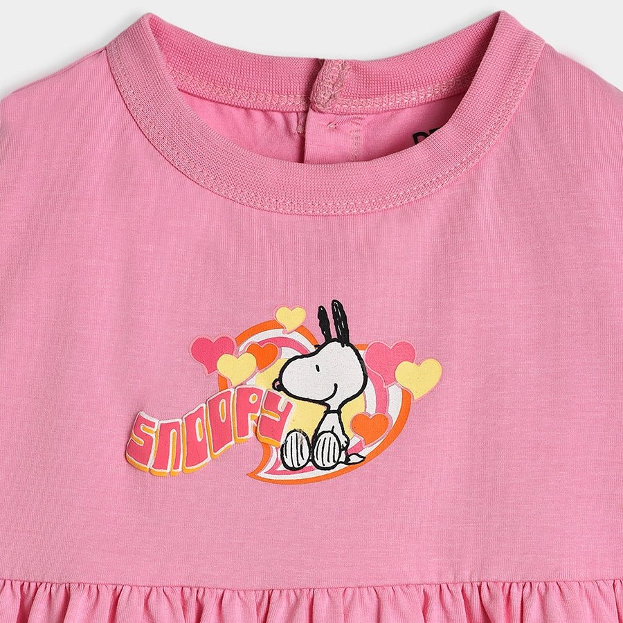 Peanuts™ Candy Pink Printed Cotton Baby Girl Frock Newborn Pack of 2 - Image 6