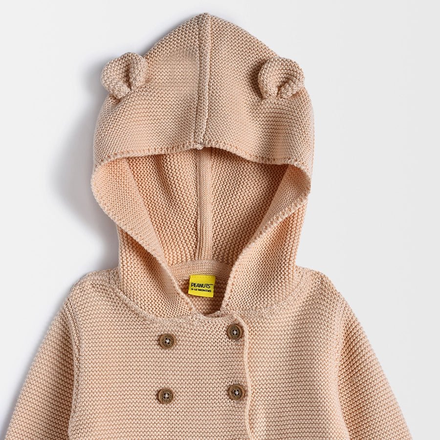 Peanuts™ Knitted Peach Baby Hoodie Cardigan - Image 2