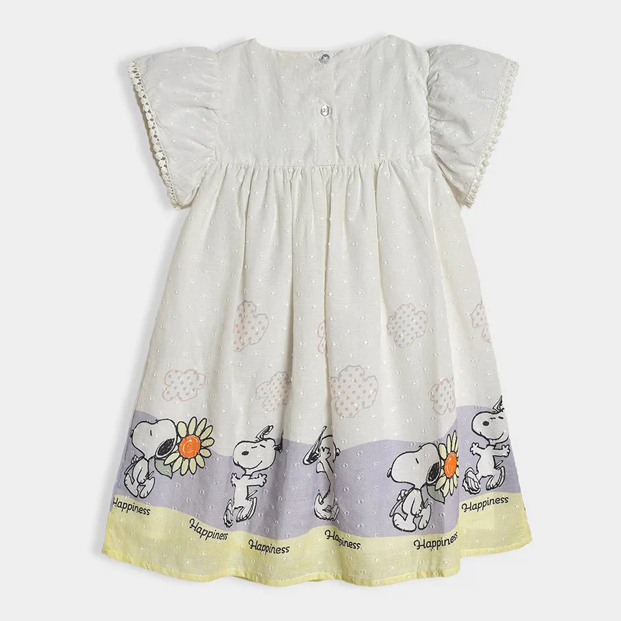 Peanuts™ Snoopy Printed Dobby Frock For Girls Woven - Image 3