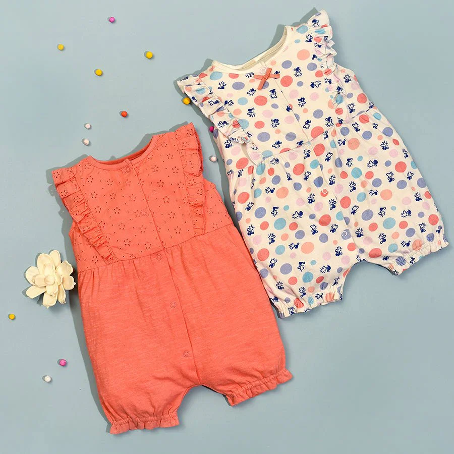 Peanuts™ Speckle Knitted Romper Set For Baby Girl White & Peach Pack of 2 - Image 3