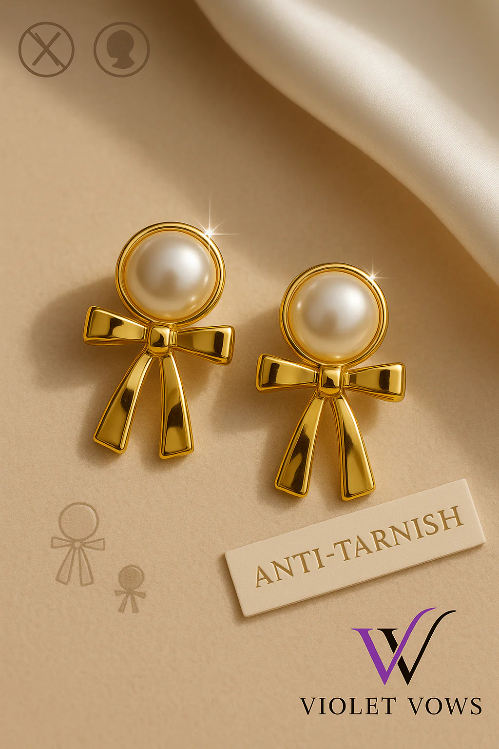 Pearl & Gold Bow Earrings - Image 2