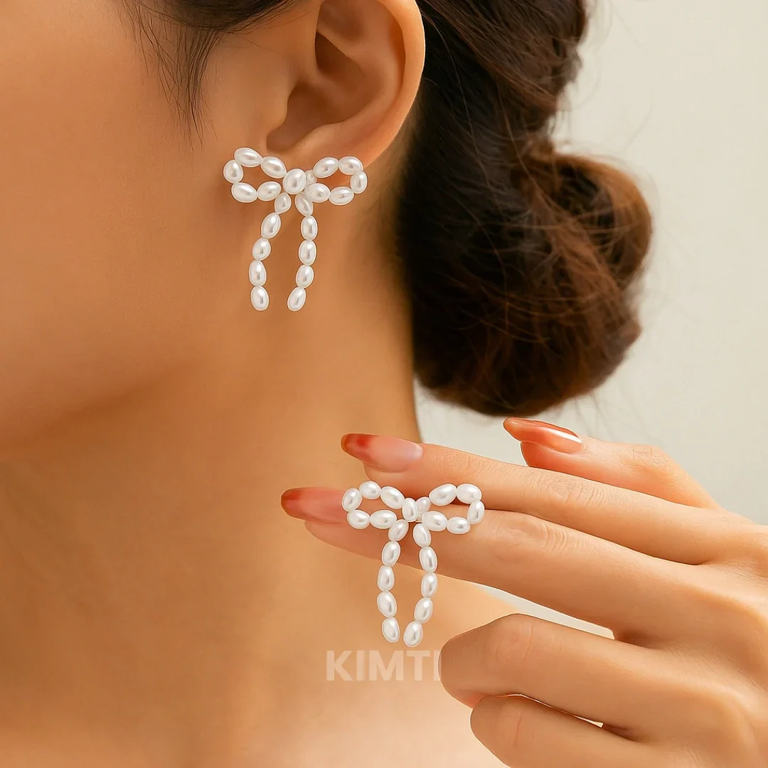 Pearl Knot Dangle Bow Earring - Image 2