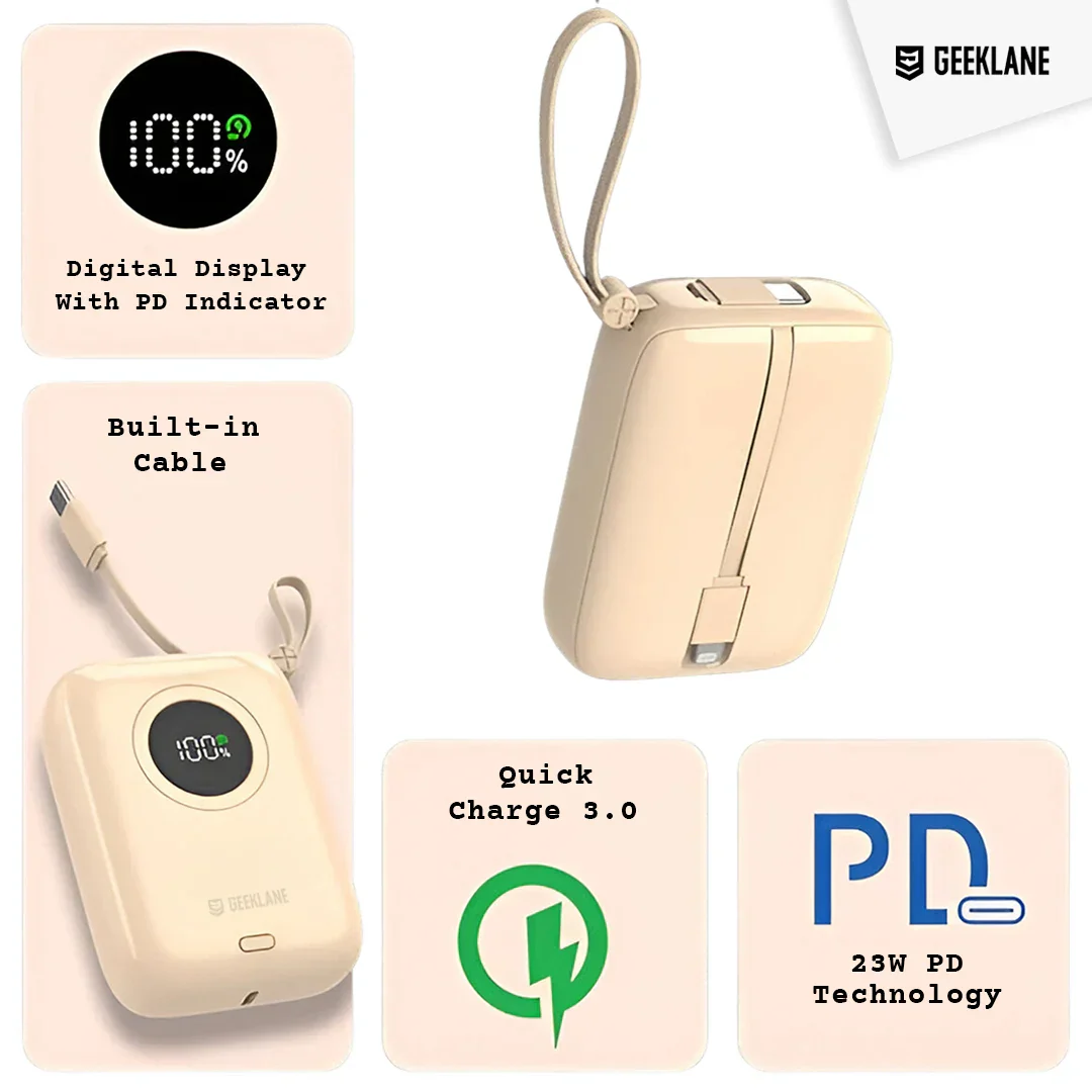 Pebble: 10,000mAh Palm-Sized Power Bank with Built-In Cables, 23W Fast Charging & PD for iPhone & Android - Image 2