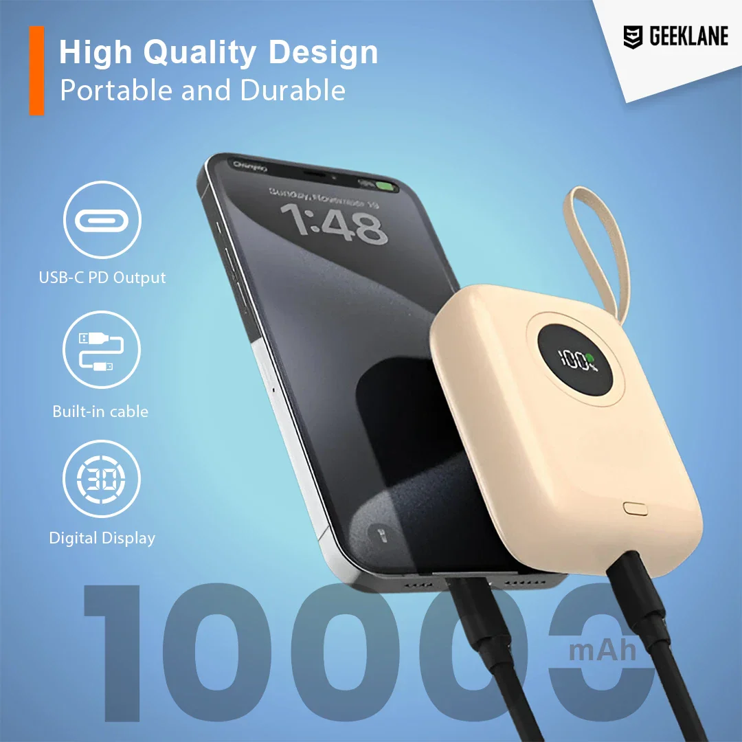 Pebble: 10,000mAh Palm-Sized Power Bank with Built-In Cables, 23W Fast Charging & PD for iPhone & Android - Image 4