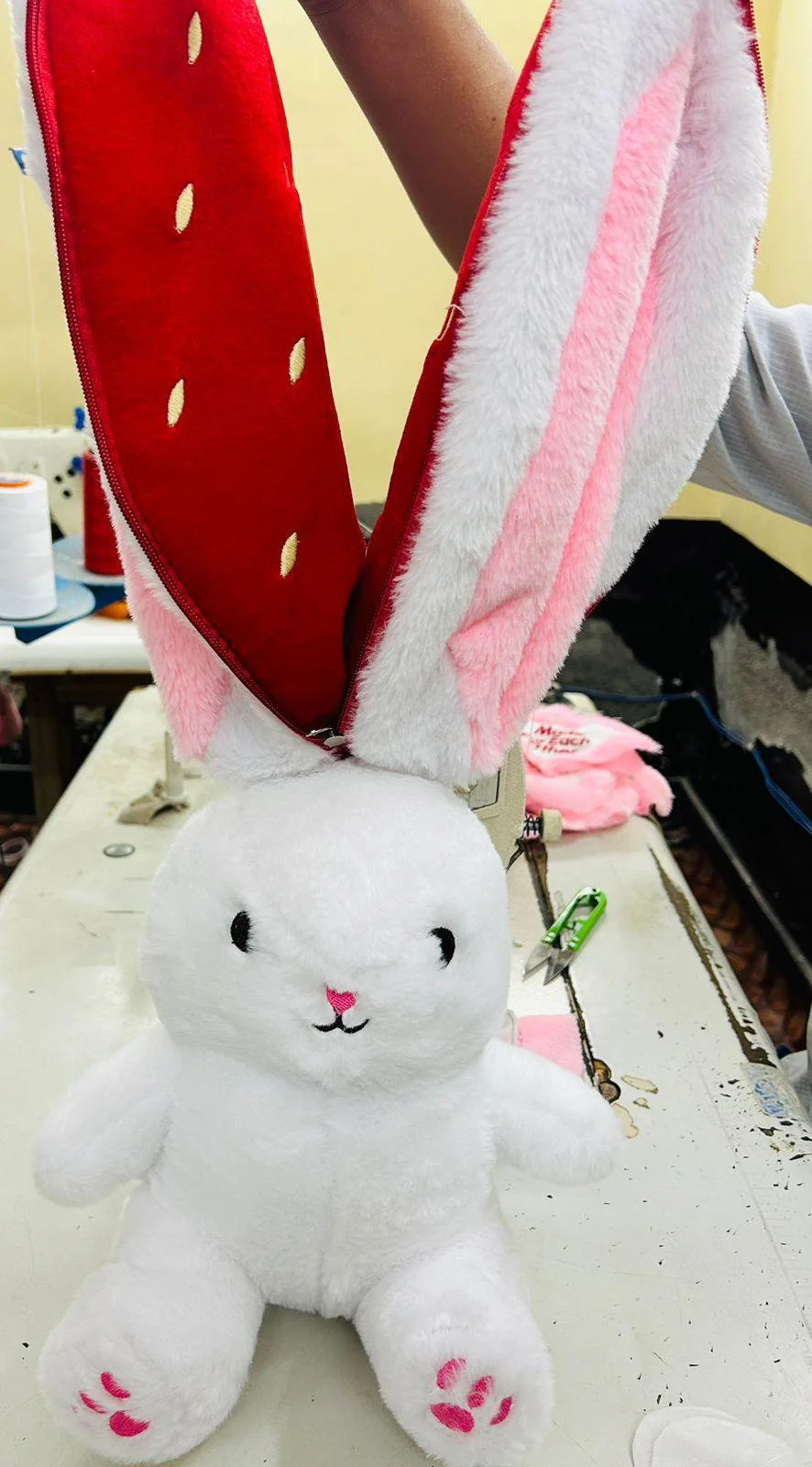 PeekaBoo: Reversible Strawberry Bunny Plush Toy Pillow with Zipper – Soft & Cuddly Gift for Kids & Plush Lovers - Image 7