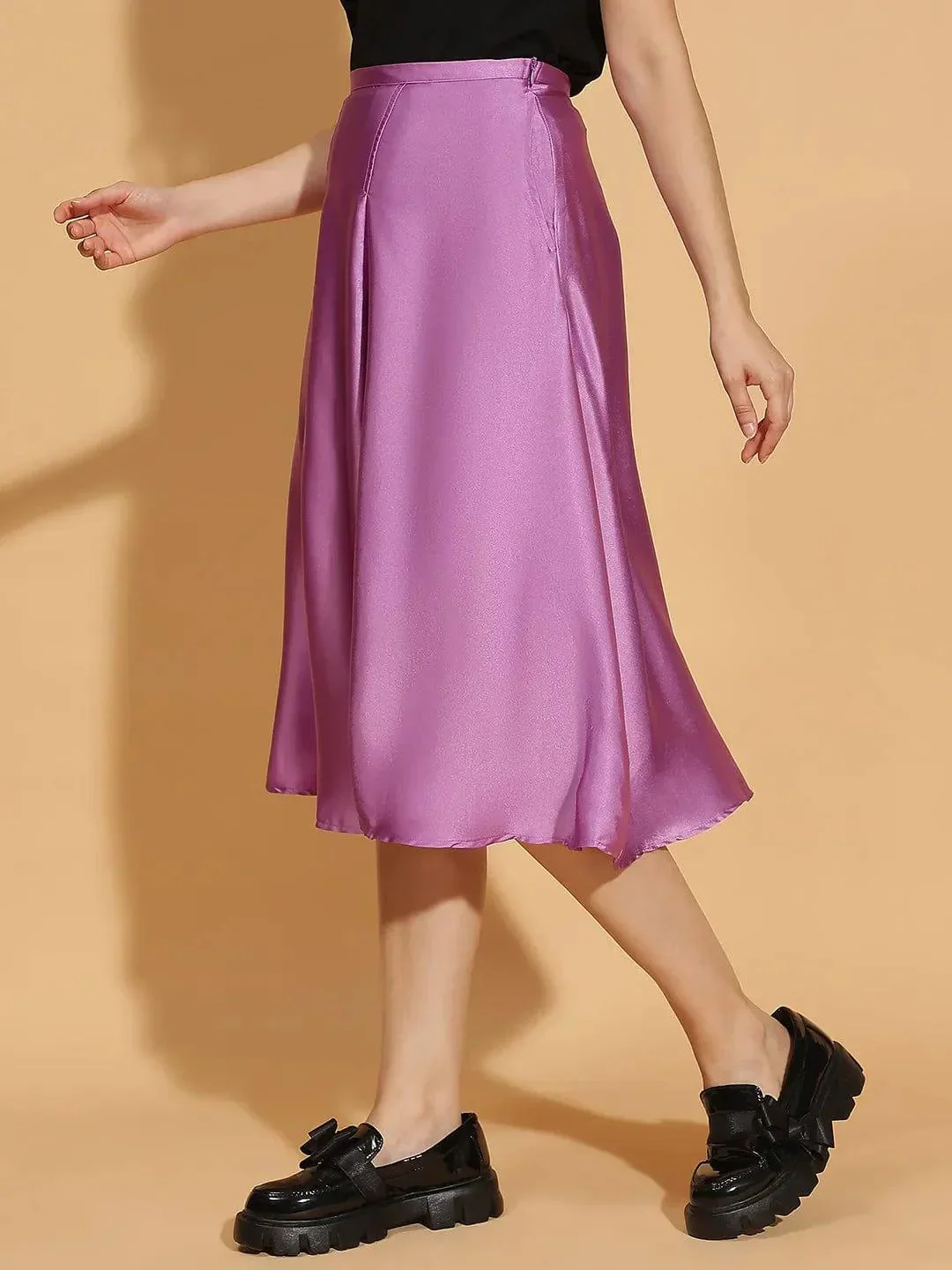 Peppy Purple Elasticated Women’s Satin Skirt - Image 3