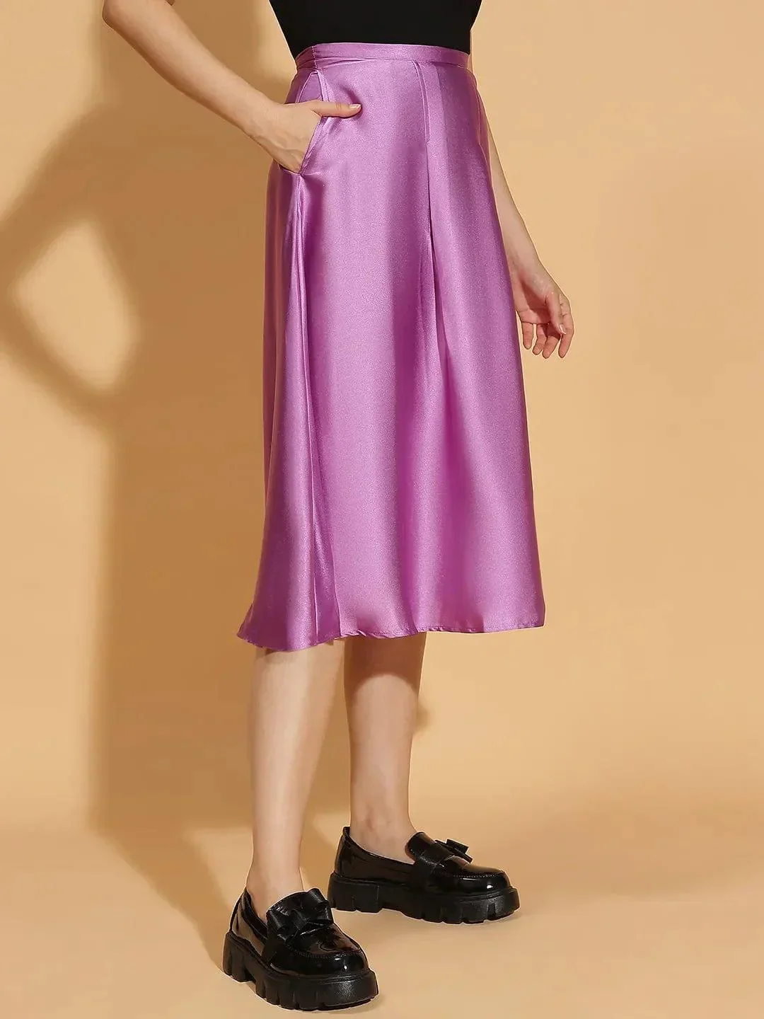 Peppy Purple Elasticated Women’s Satin Skirt - Image 4
