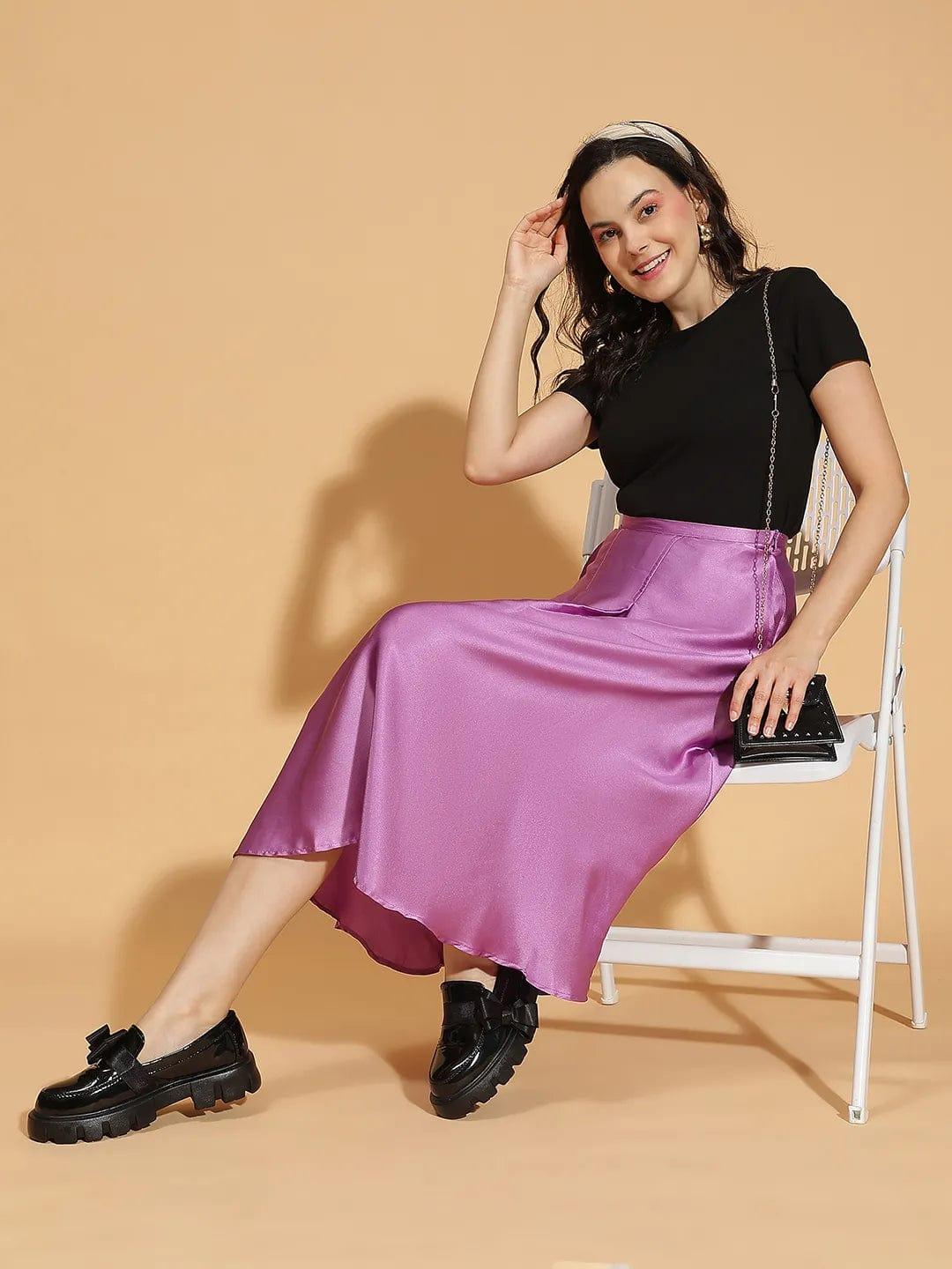 Peppy Purple Elasticated Women’s Satin Skirt - Image 6