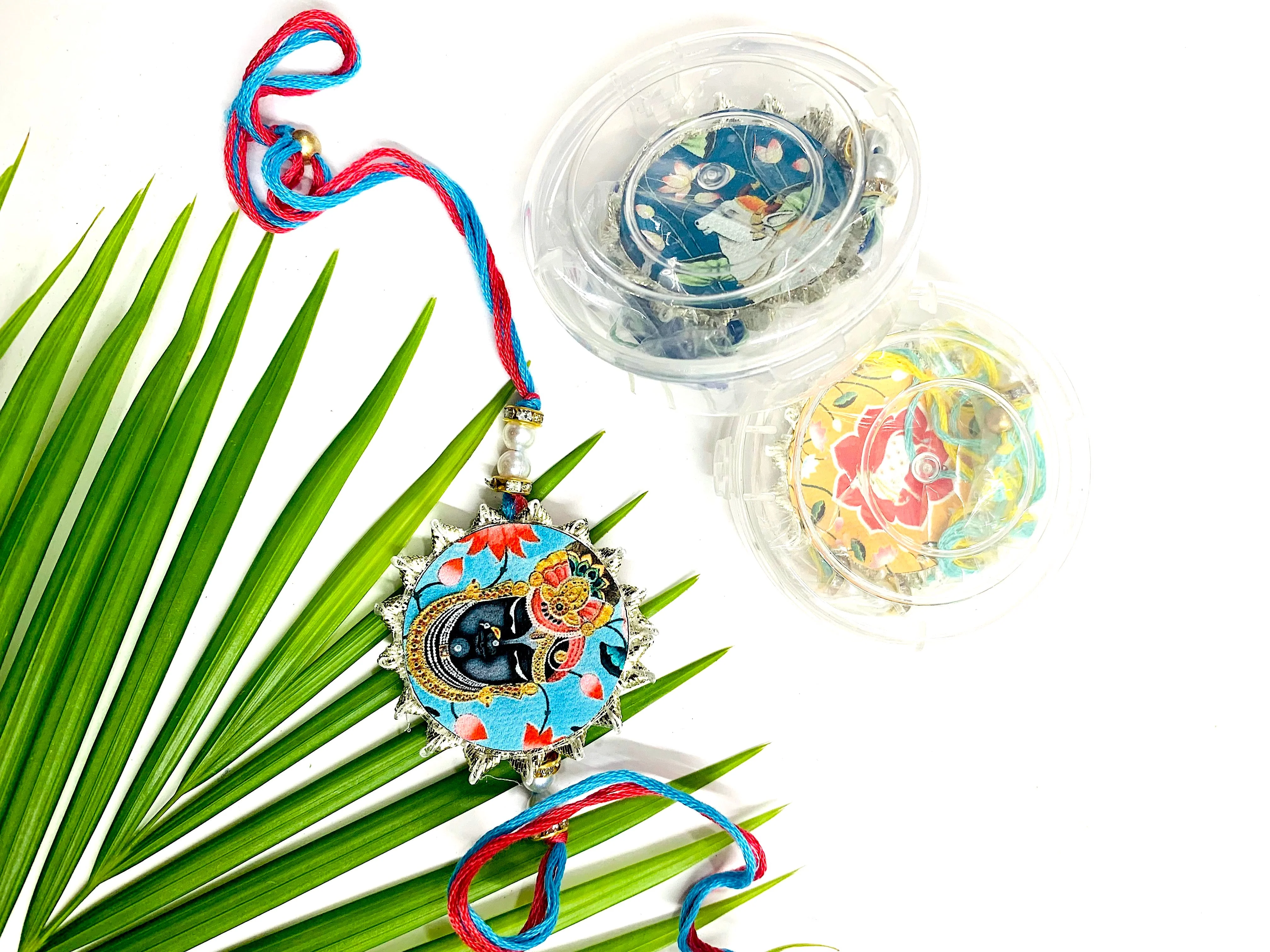 Pichwai Blue Canvas Cow Rakhi - Image 3