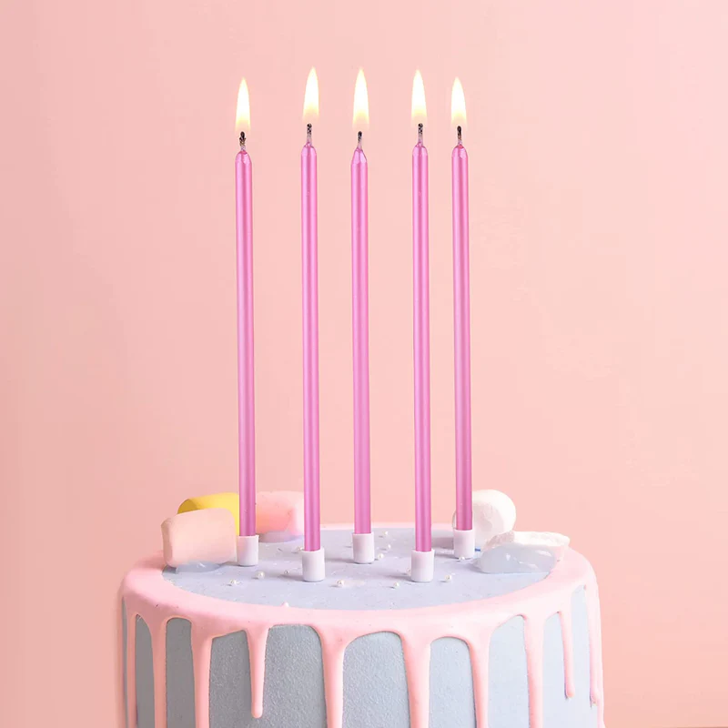 Pink Color Slim Tall Long Birthday Candle Set (Pack of 6) - Image 4