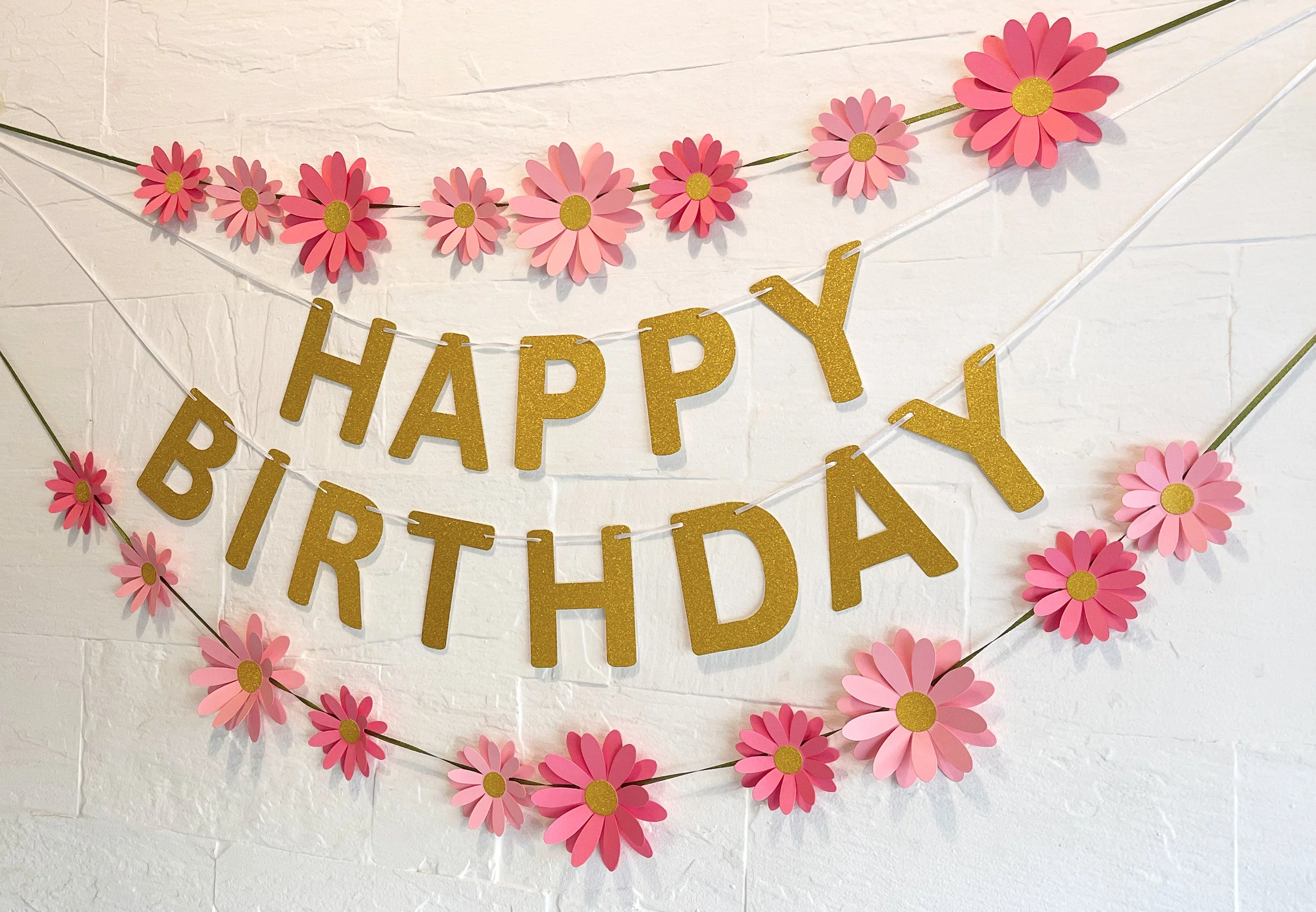 Pink Daisy and Happy Birthday Paper Party Decor - Image 8