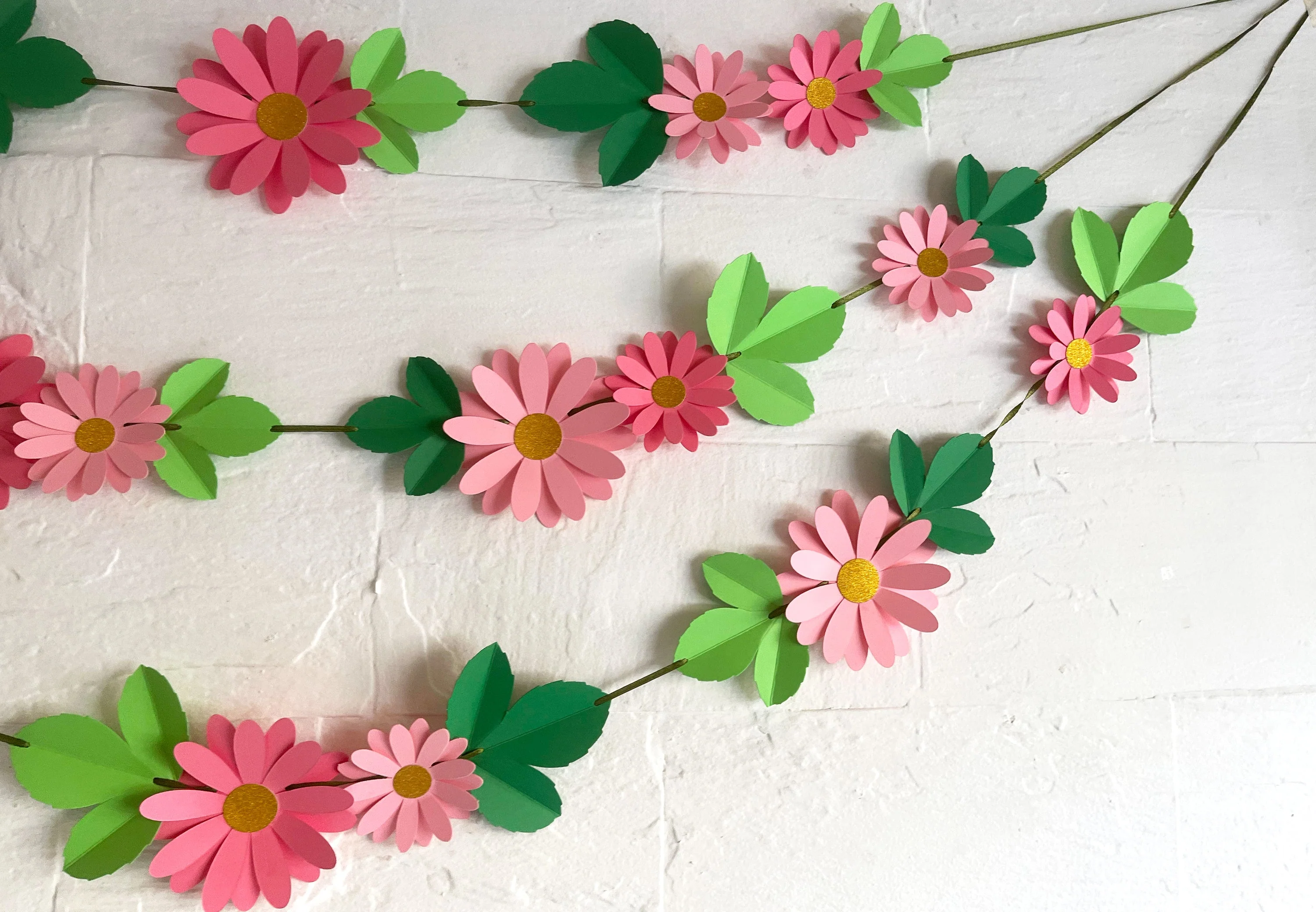 Pink Daisy Flower & Leaves Paper Bunting & Wall Decor - Image 7