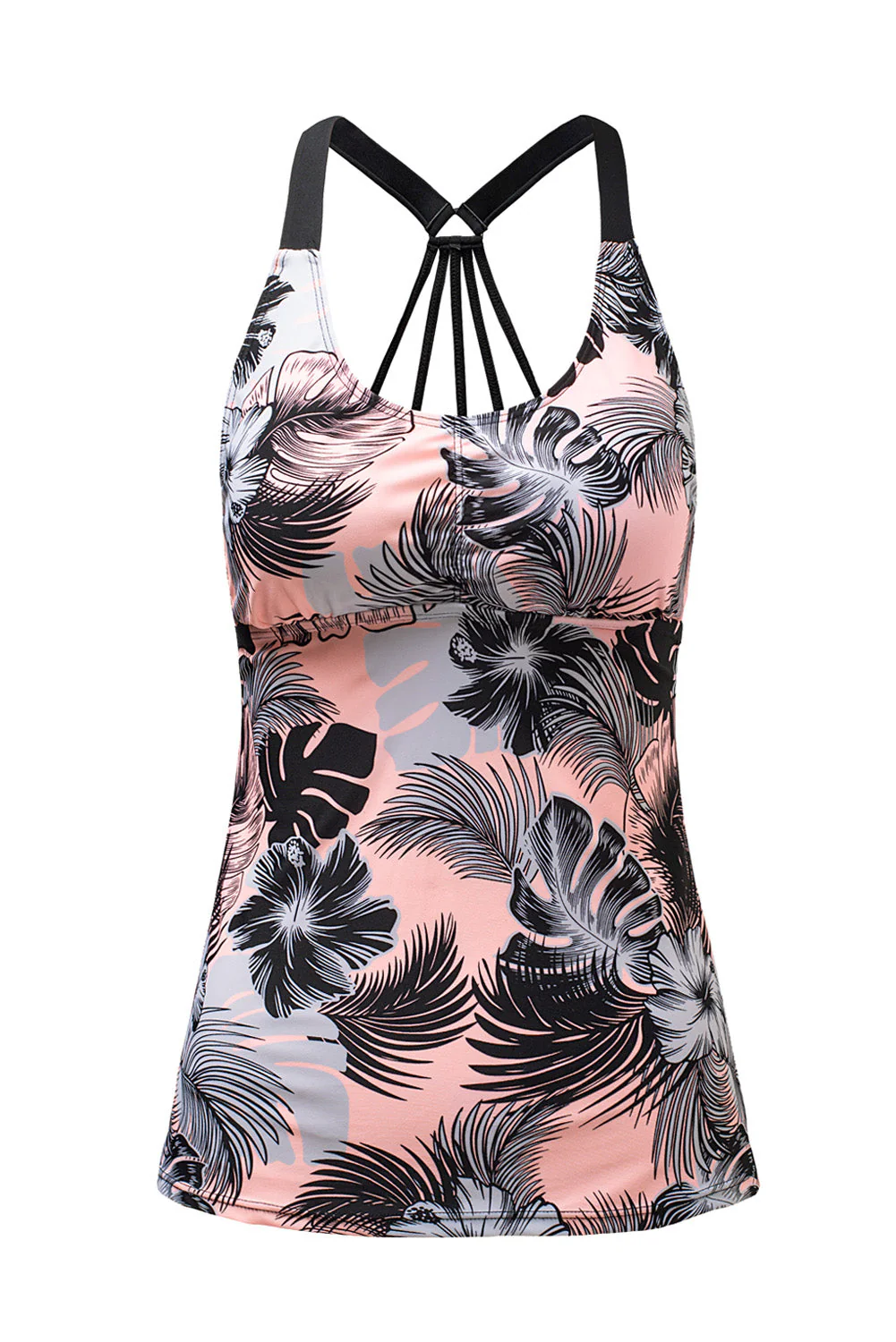 Pink Floral Printed Strappy Raceback Swimwear Top - Image 12