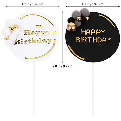 Pink Happy Birthday Cake Topper With Fuzzy Balls (Pack of 1) - Image 4
