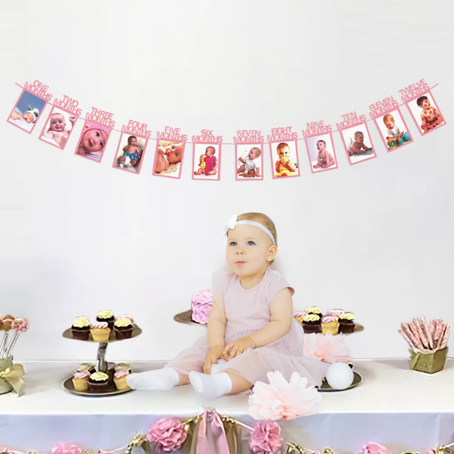 Pink Monthly Banner for 1st Birthday Decoration - Image 3