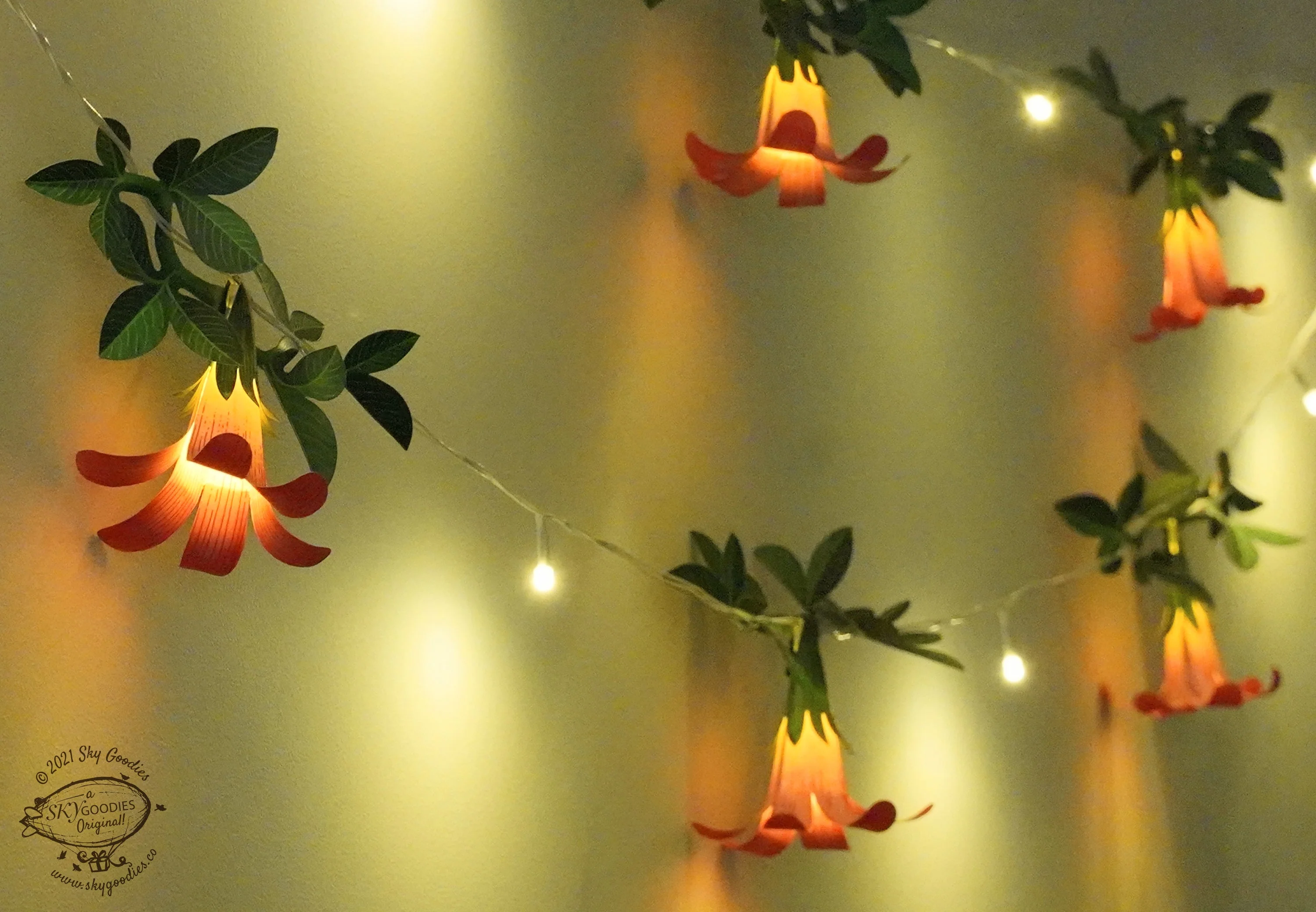 Pink Paper Flower Fairy Lights (12 flowers) - Image 15