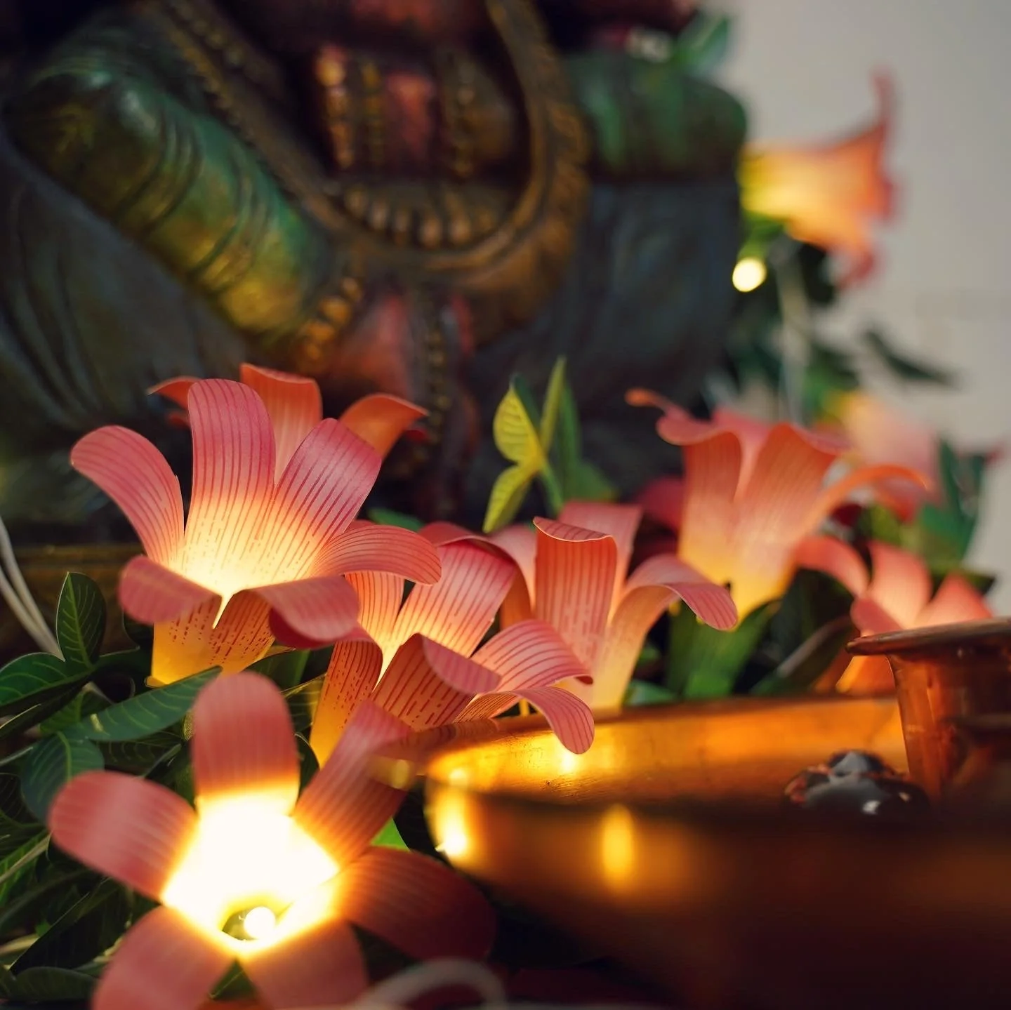 Pink Paper Flower Fairy Lights (12 flowers) - Image 20